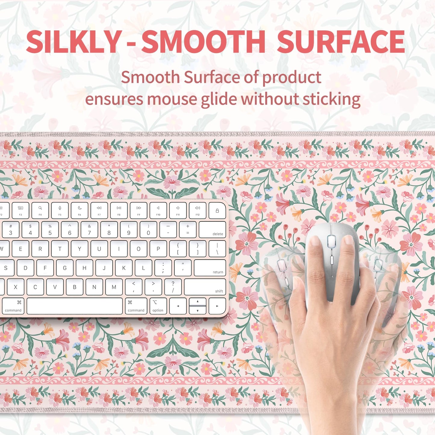TOXXU Floral Gaming Mouse Pad with 3mm Anti-Slip Base (Cute Extended XL Large Mousepad Matt) (Big