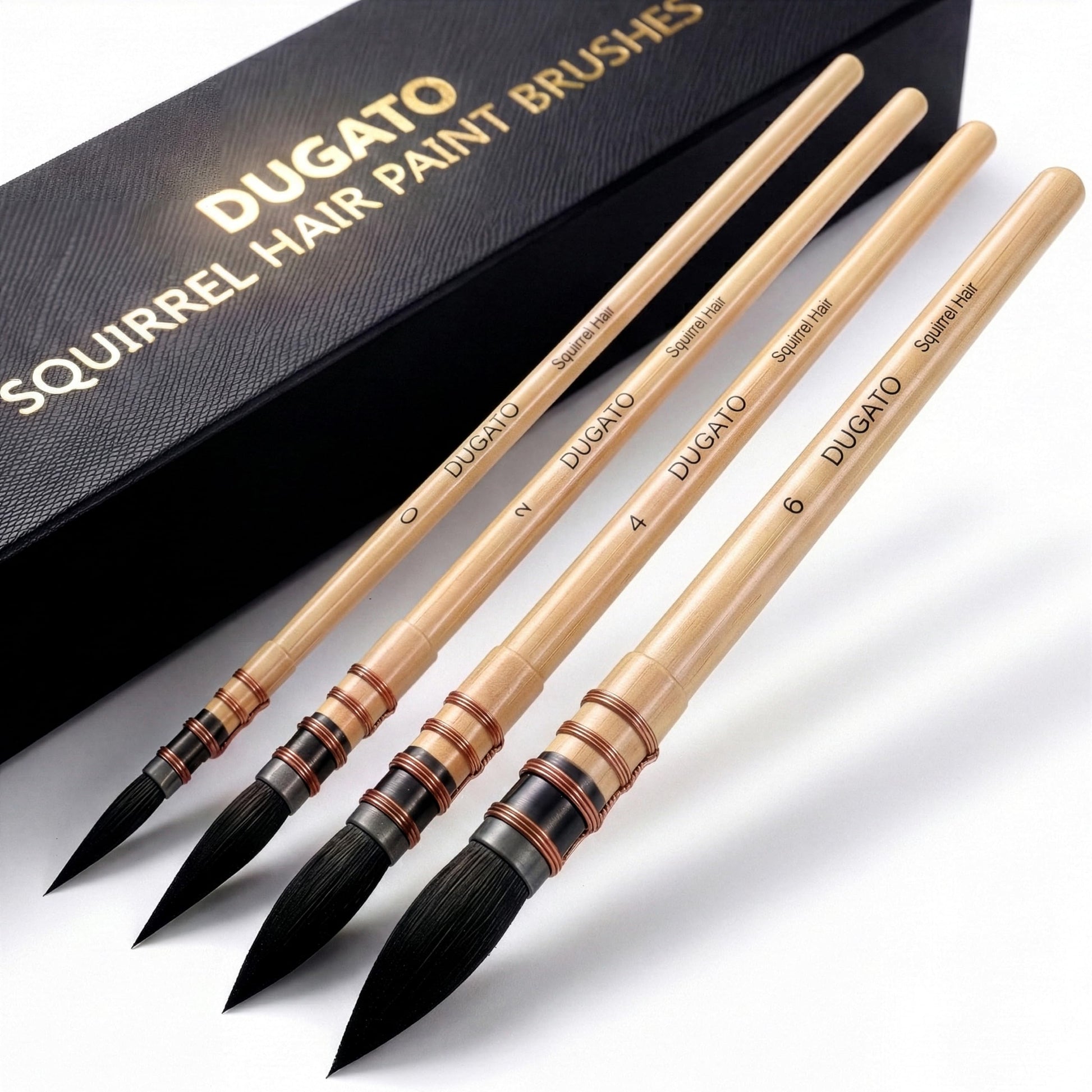 DUGATO Squirrel Hair Watercolor Paint Brushes, Mop Round Tip Brush, 4-Piece