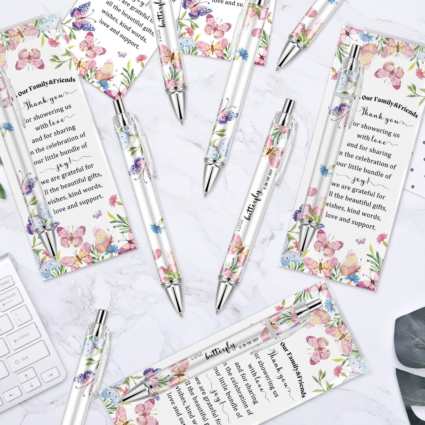 Lebsitey 50 Sets Pink Butterfly Theme Baby Shower Favors For Guest, Baby Shower Decorations Pens