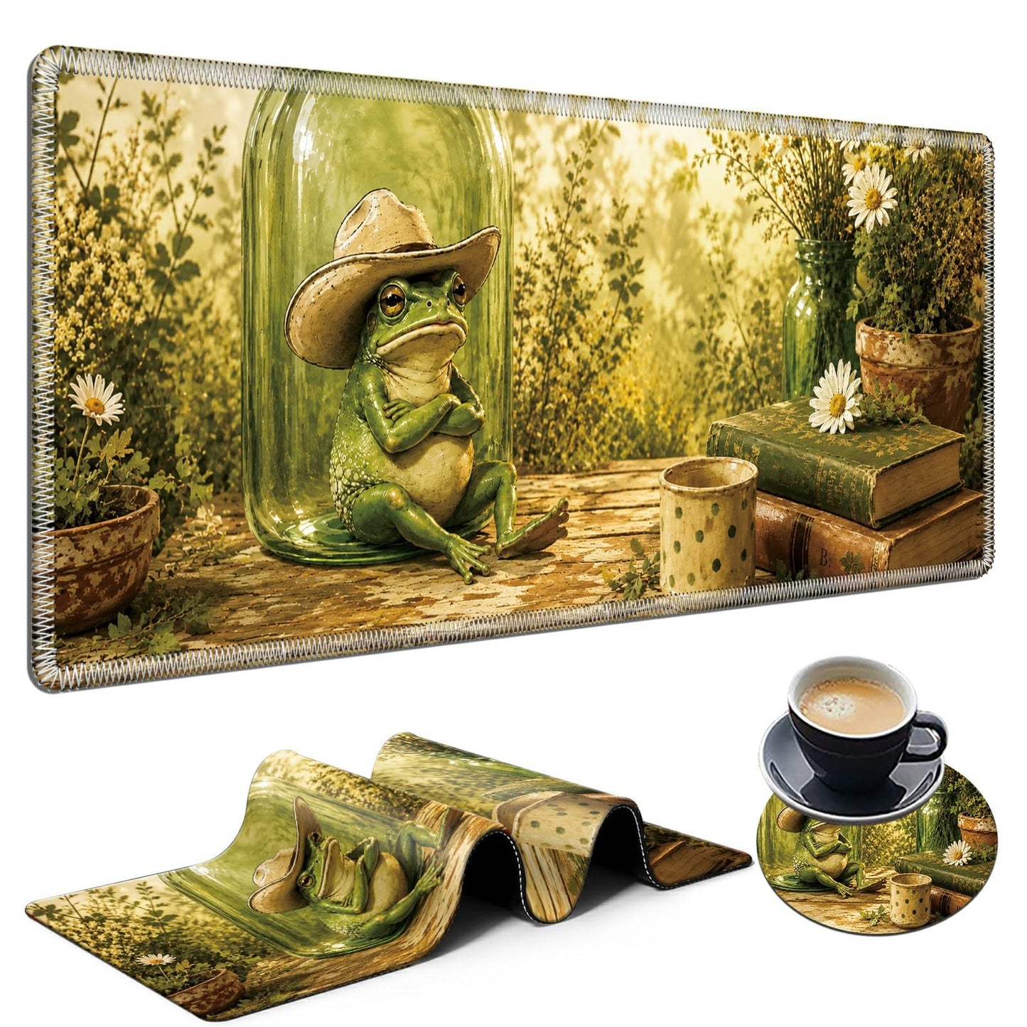 Vintage Garden Frog Large Mouse Pad, 31.5 x 11.8 in Extended Desk Mat