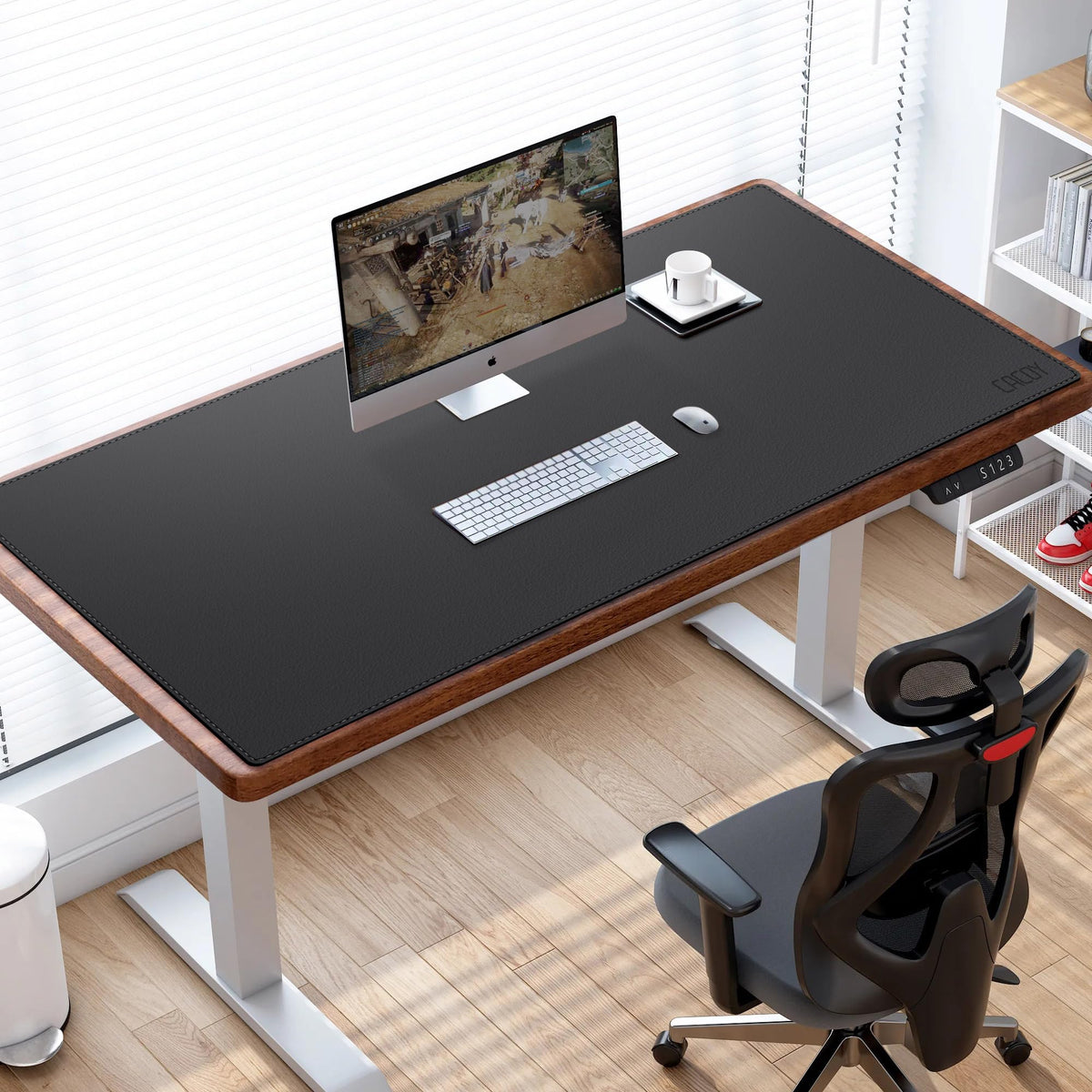 Cacoy 63"x24" Leather Desk Mat, Office Desk Blotter, Large Mouse Pad, Black