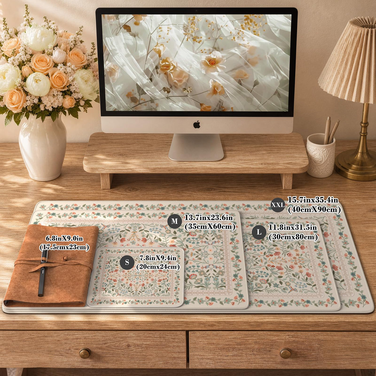 iCasso Aesthetic Desk Mat,31.5x11.8in Mouse Pads,Beige Floral