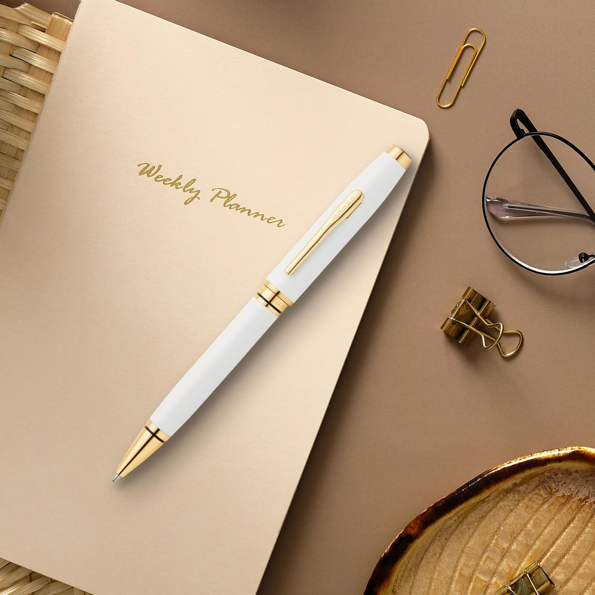Cross Coventry Pearl White, Gold PVD Ballpoint Pen, Medium Point, Black Ink