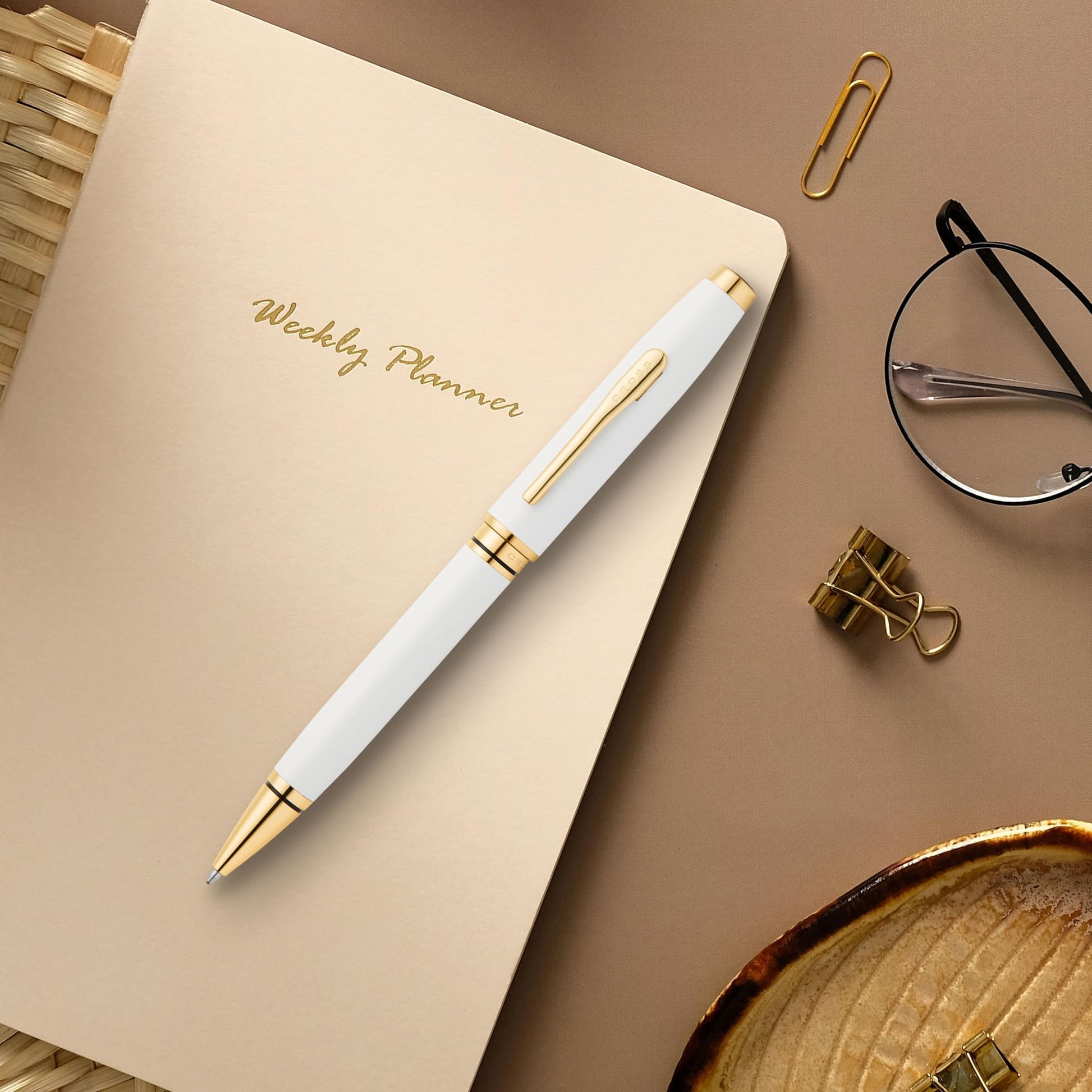 Cross Coventry Pearl White, Gold PVD Ballpoint Pen, Medium Point, Black Ink