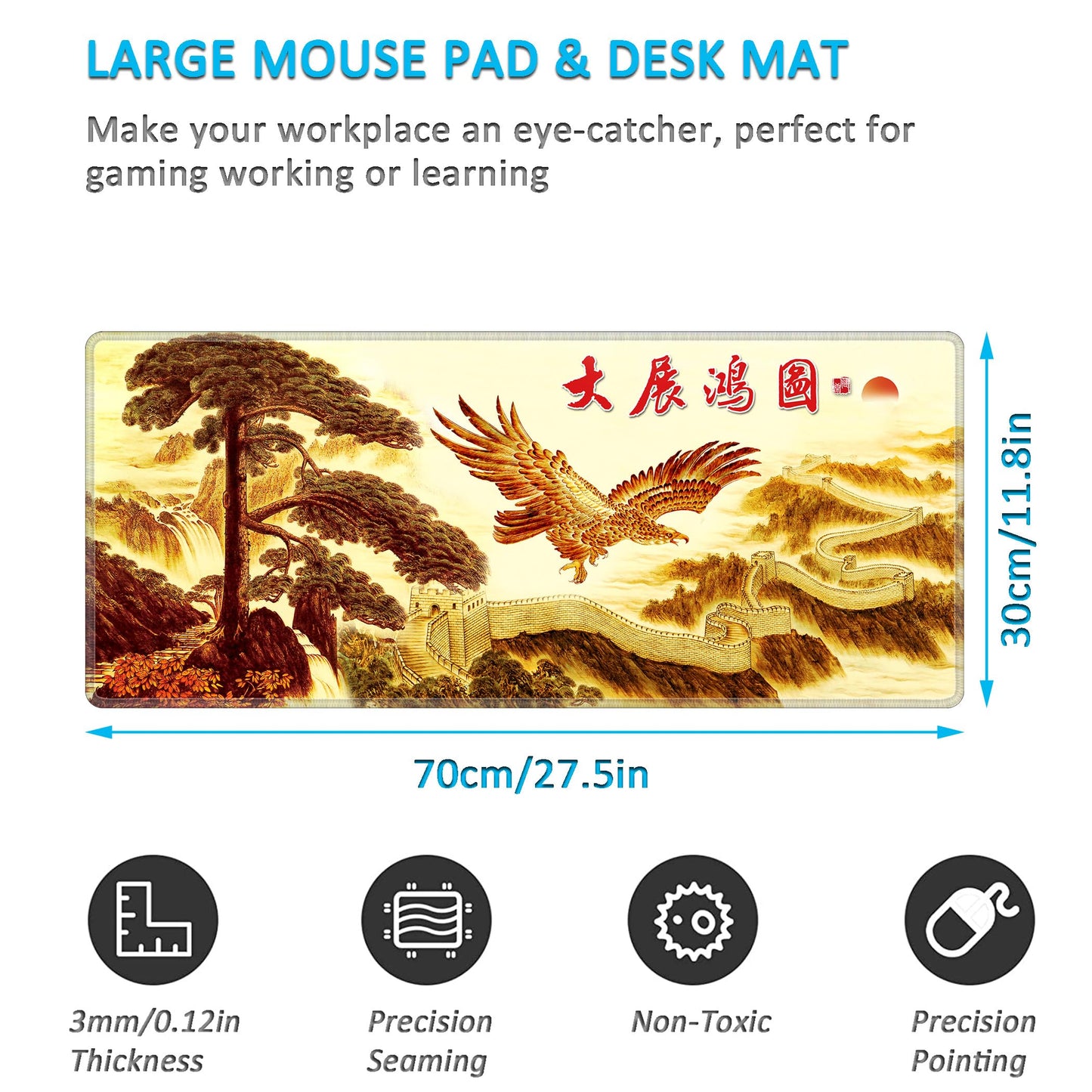 LL-COEUR XXL Landscape Gaming Mouse Pad Computer Keyboard Mat Office Desk Pad (Eagle, 27.5" x 11.8"