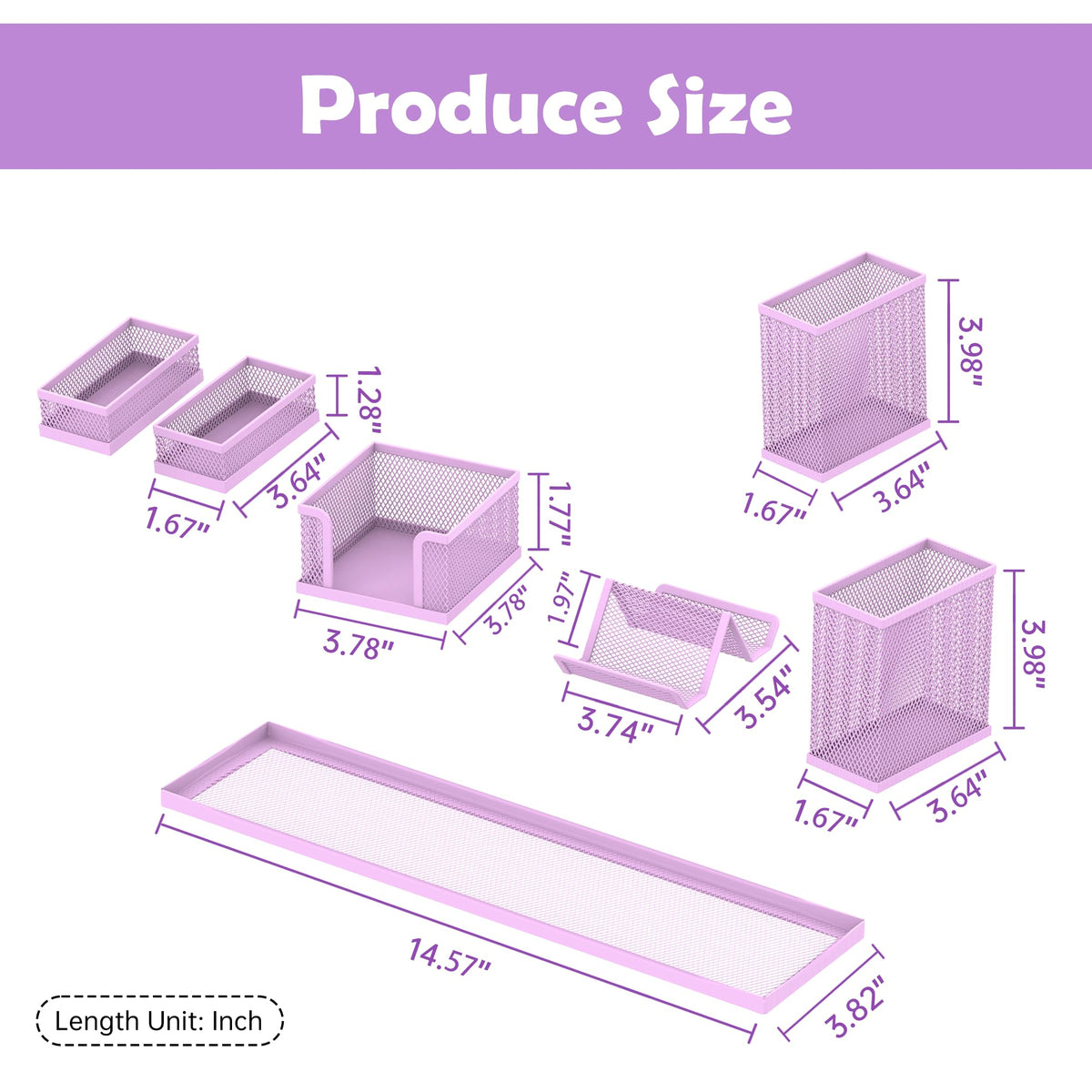 Pen Holder for Desk, 6-Piece Mesh Desk Organizer with Phone Holder, Purple