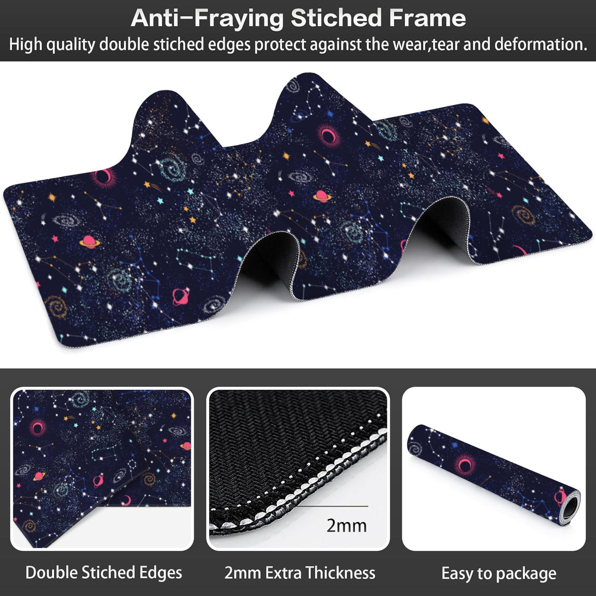 Space Galaxy Constellation Desk Mat,Large Milky Way Galaxy Space Gaming Keyboard Mouse Pad,Non-Slip