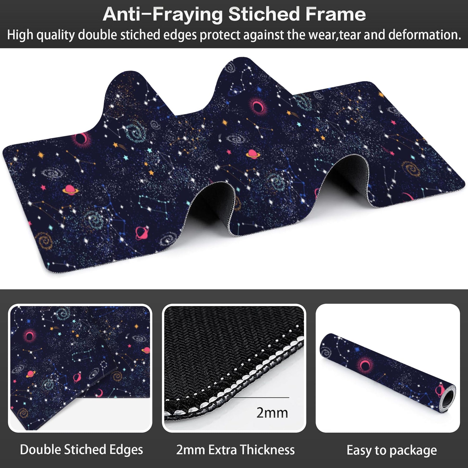Space Galaxy Constellation Desk Mat,Large Milky Way Galaxy Space Gaming Keyboard Mouse Pad,Non-Slip