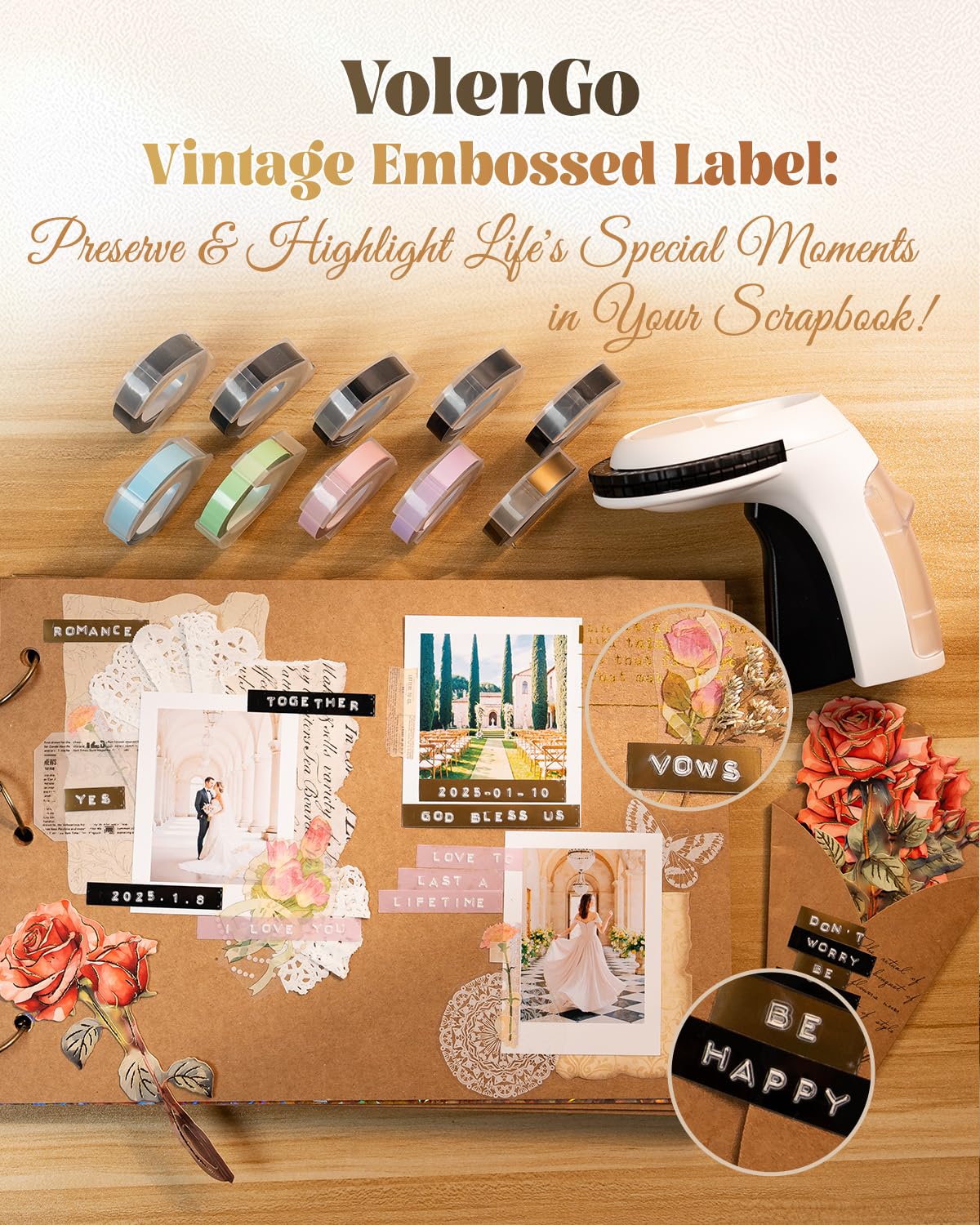 Embossing Label Maker, Scrapbook Junk Journal Supplies Kit, Embossed-Labels