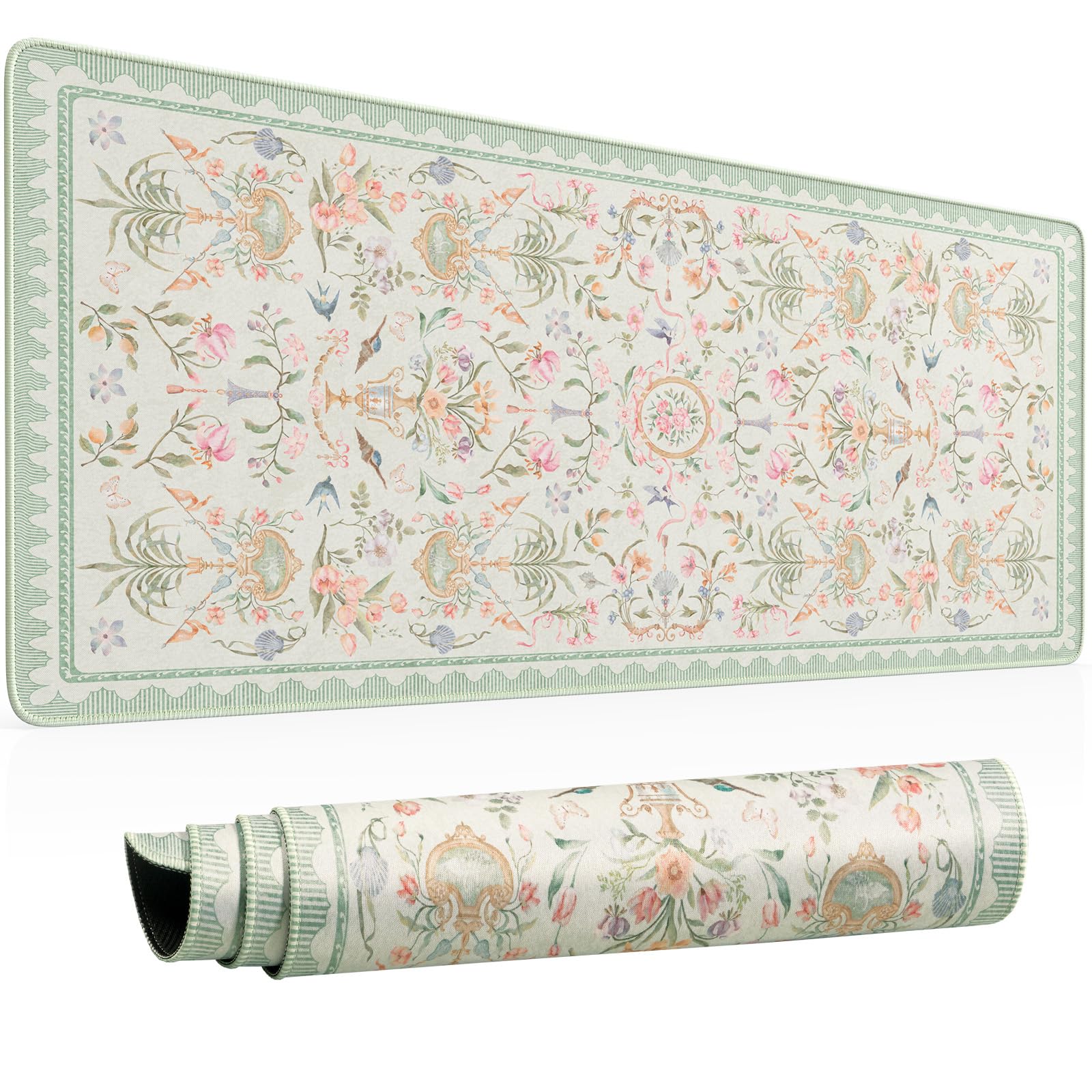 HAOCOO Green Floral Mouse Pad, 23.6" x 13.7" Keyboard Pad for Office Setup