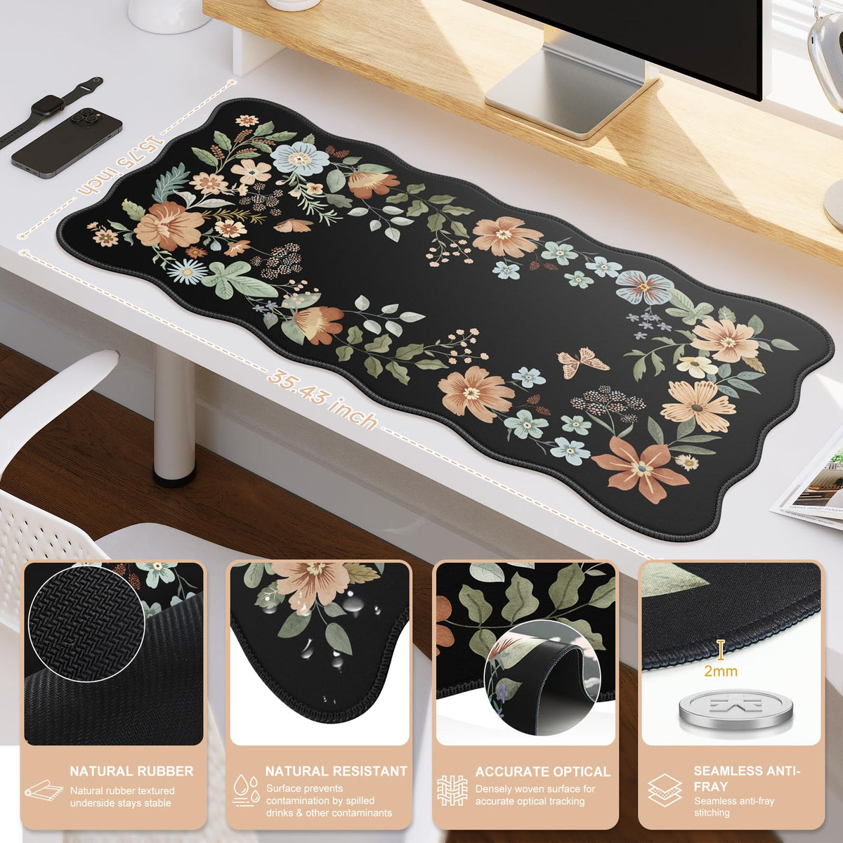 iCasso Desk Matt for Desktop, Black Desk Mat, Cute Desk Pad Mat, XXL Large Mouse Pad for Desk