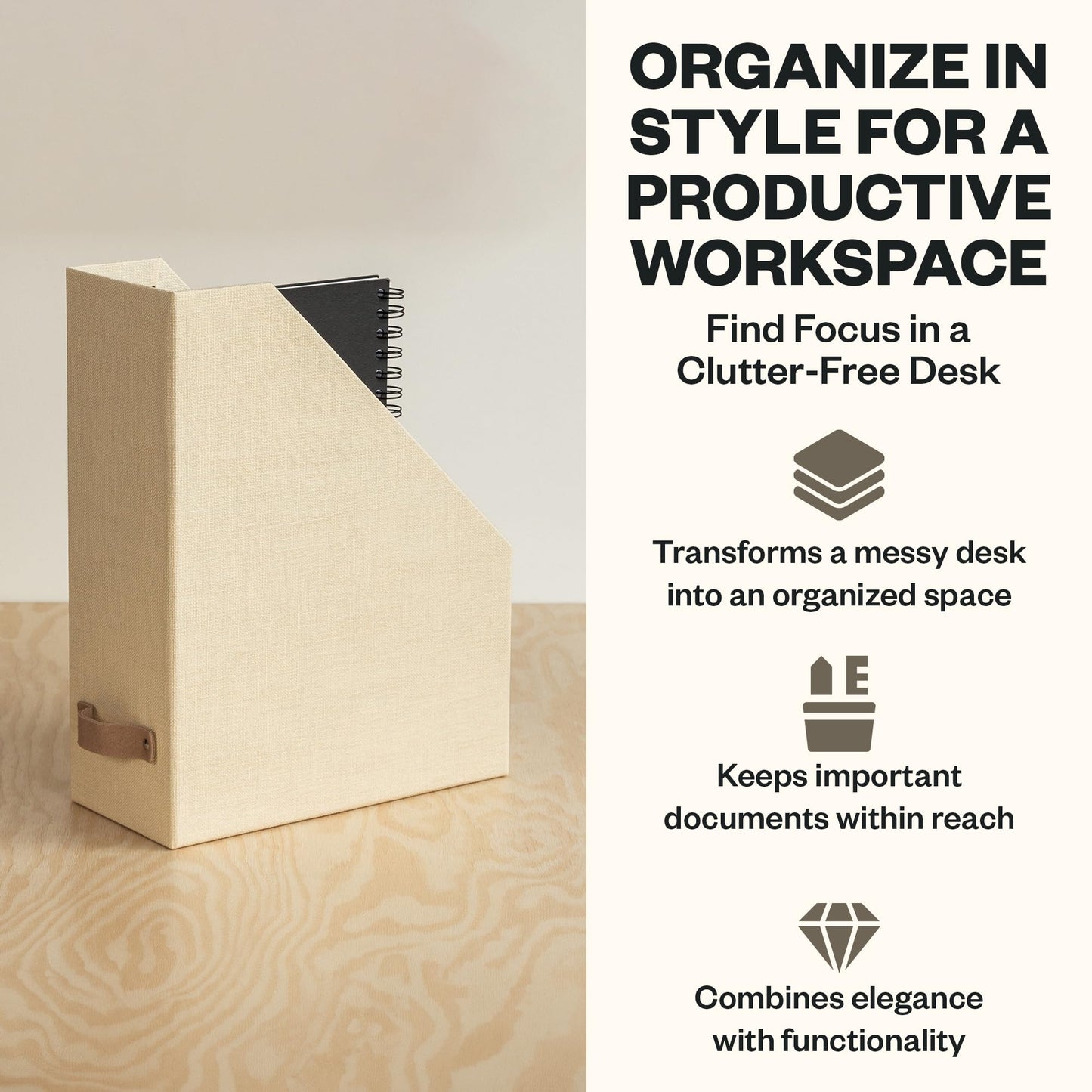 Bigso Estelle Magazine File - Magazine Holder and Organizer for Papers and Catalogs with Leather