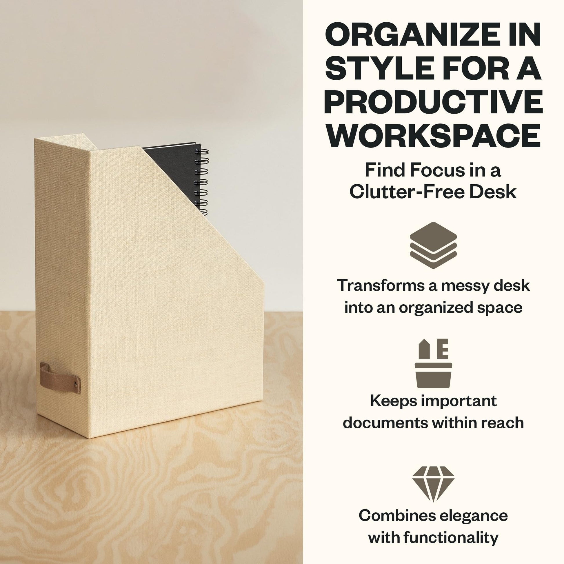 Bigso Estelle Magazine File - Magazine Holder and Organizer for Papers and Catalogs with Leather