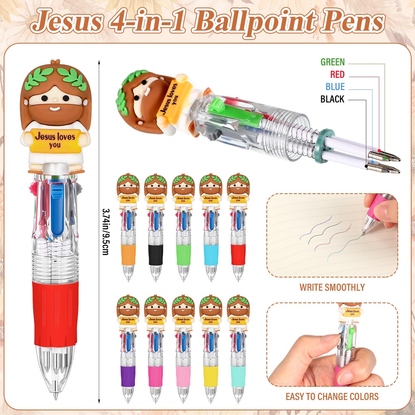Sayglossy 100 Sets Christian Little Jesus Figure Pens Gifts Bulk with Card