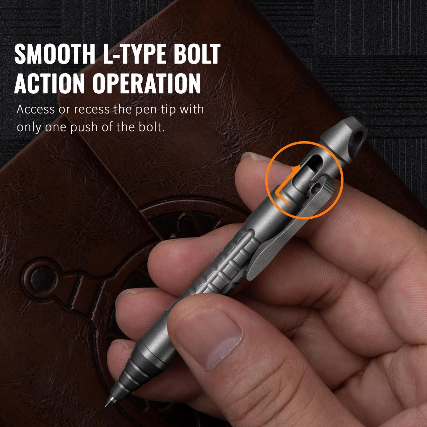 TACRAY Titanium Bolt Action Mini EDC Pocket Pen with Short Refill, Small Keychain & Lanyard Clip
