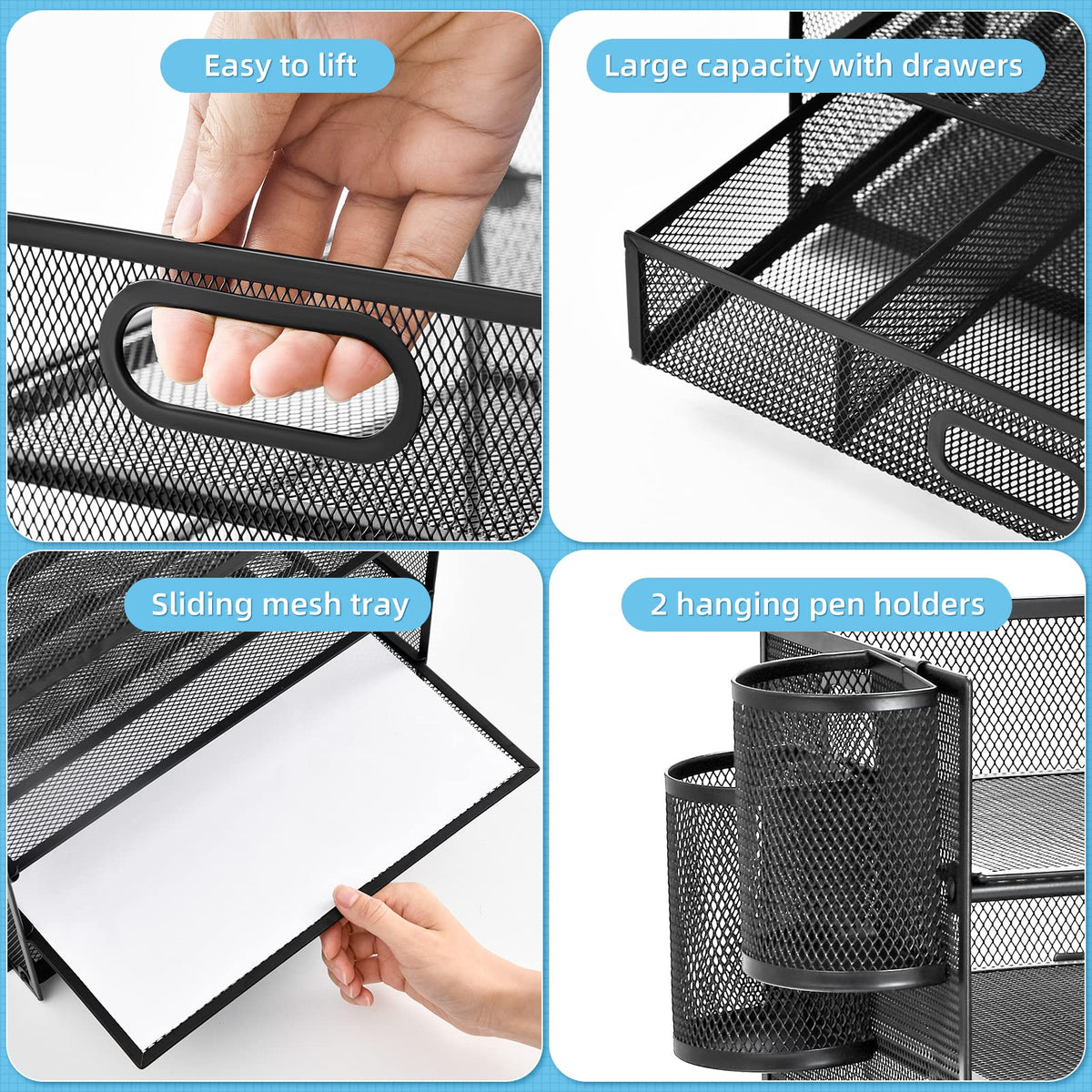 Lavatino 6-Tier Paper Organizer Letter Tray with Drawer - Mesh Desk File Paper Office Supplies