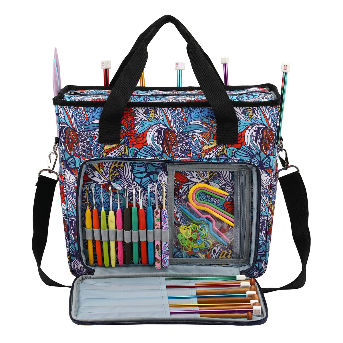 LOOEN Yarn Knitting Storage Tote-Large Capacity Crochet Organizer Portable Travel Bag with Shoulder