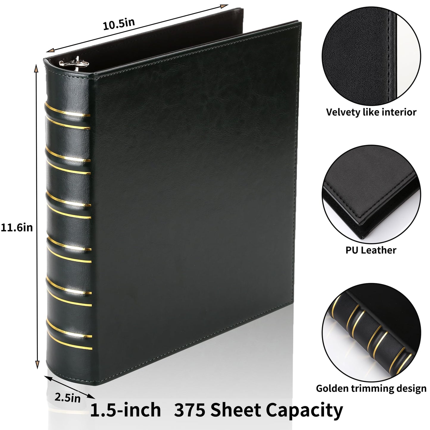 LETVPVOW Vintage Hardback 3 Ring Binder 1.5 Inch, Professional Leather Binder 3 Ring, Three Ring