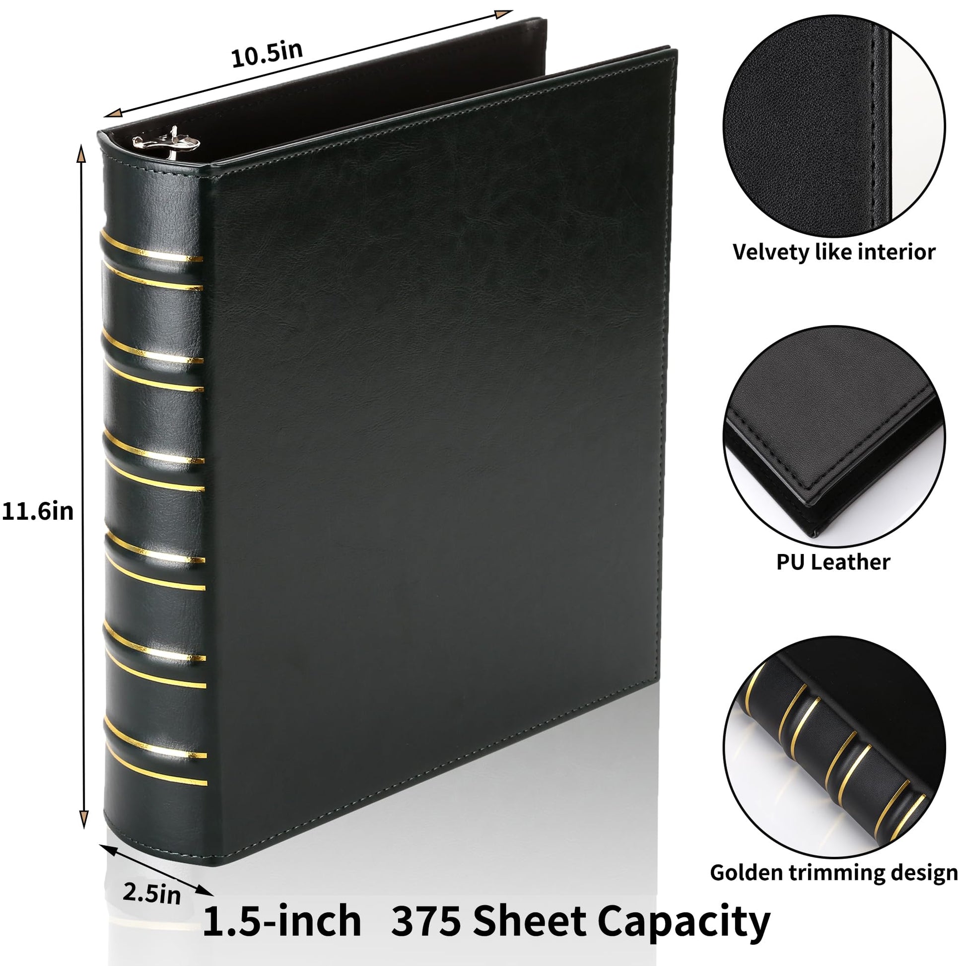 LETVPVOW Vintage Hardback 3 Ring Binder 1.5 Inch, Professional Leather Binder 3 Ring, Three Ring