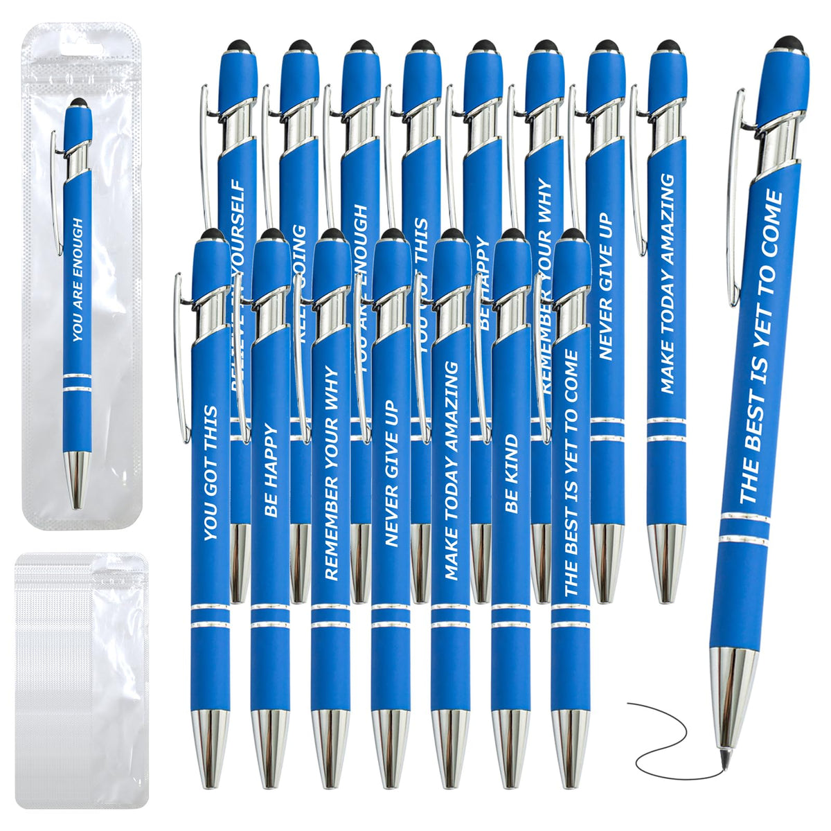60 Piece Inspirational Pens Kit with Stylus Tip & Sayings – 30 Motivational Pen + 30 Individual