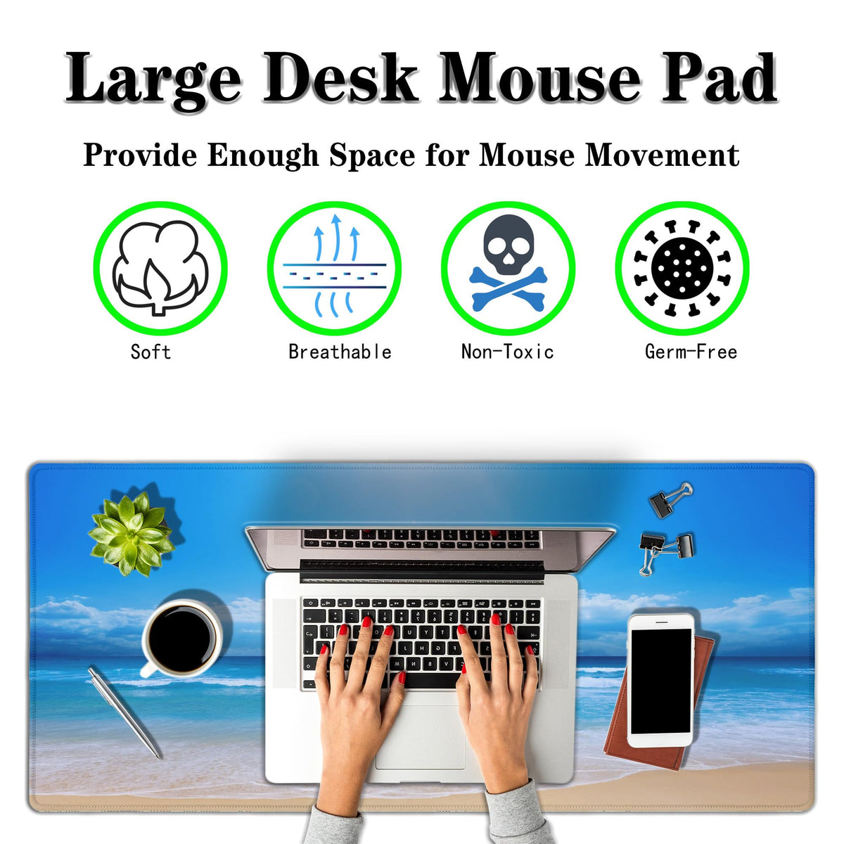 Samgula Desktop Mouse Pad Blue Full Desk Mat Large Mouse Pads Desktop Mats Large Mouse Mat Non-Slip