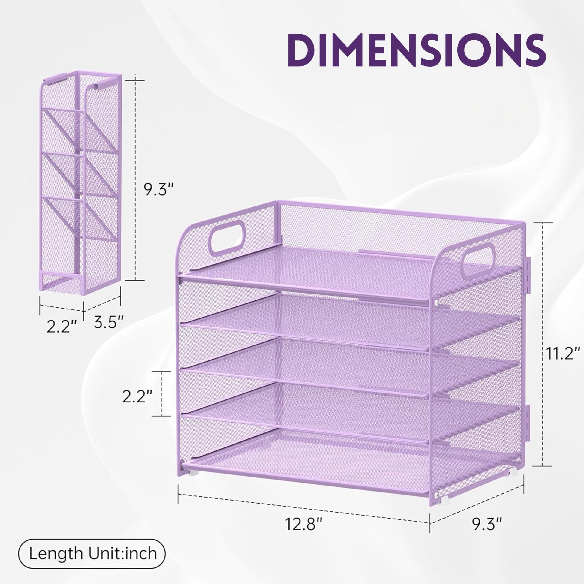 5-Tier Paper Organizer for Desk with Pen Holders, Letter Trays, Purple