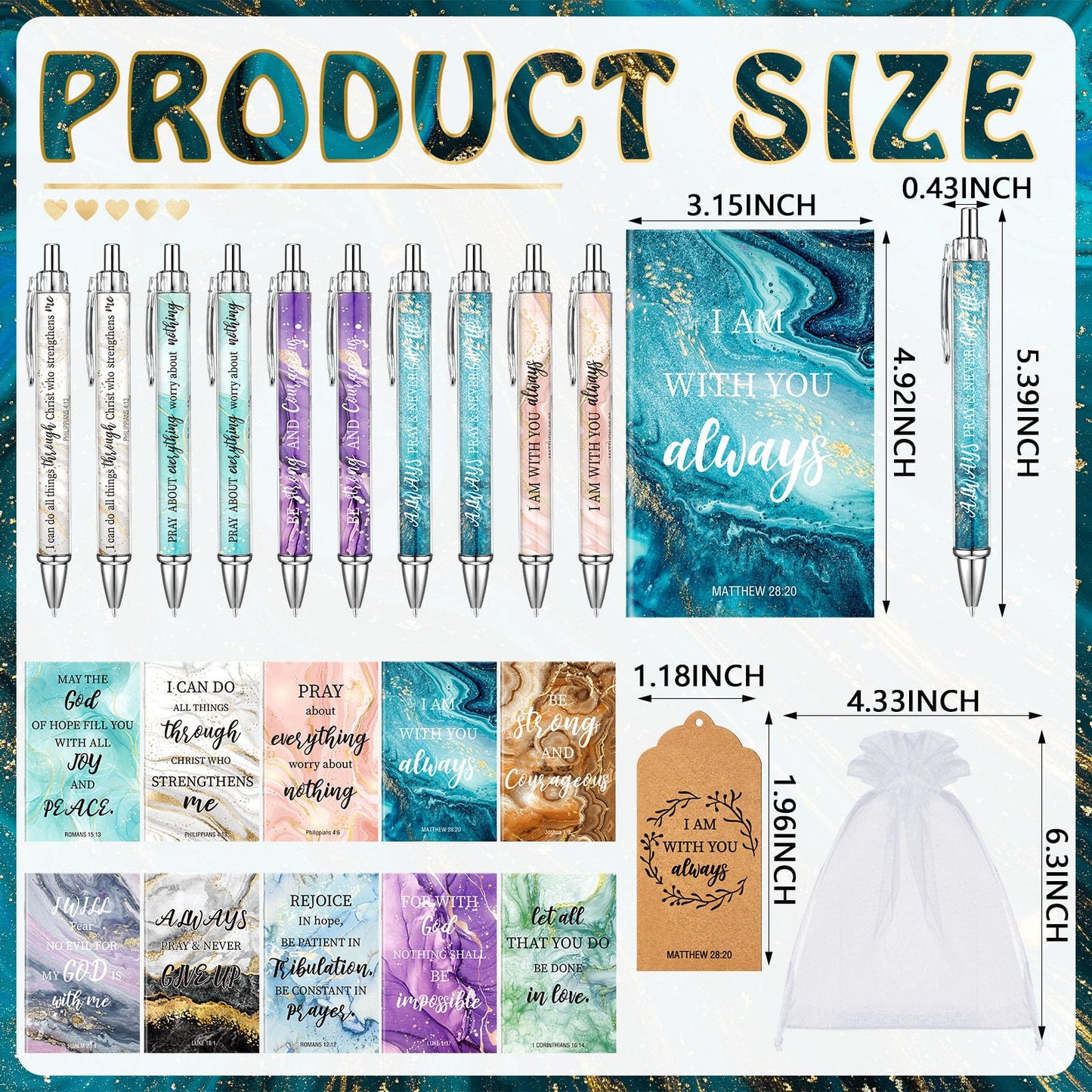 Qeeenar 200 Pcs Christian Gift Bulk Set Bible Verse, Elegant Color, Marble