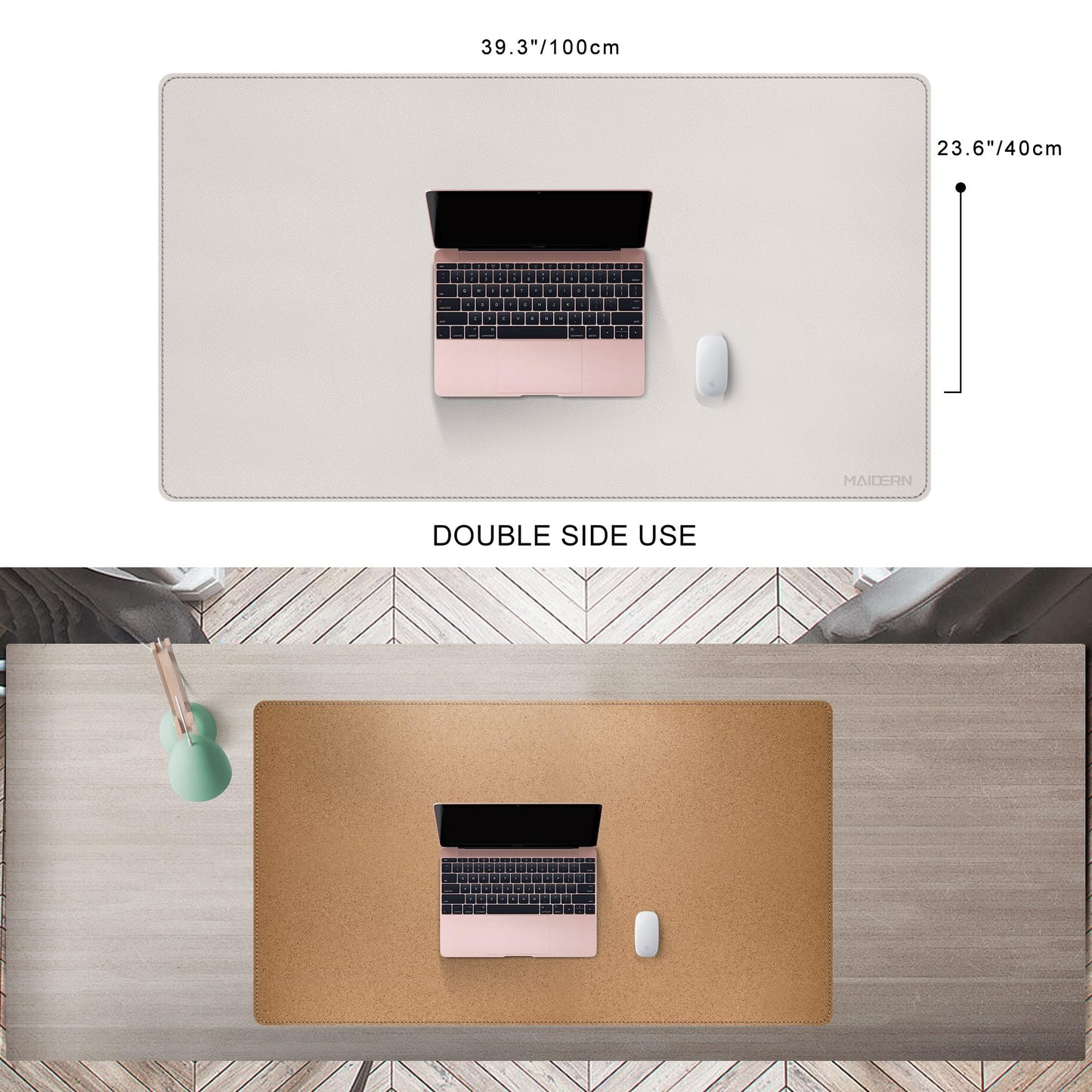 MAIDERN 40”x 24” Leather Desk Pad, Reversible Large Desk Mat, Cork & Leather Large Mouse pad for