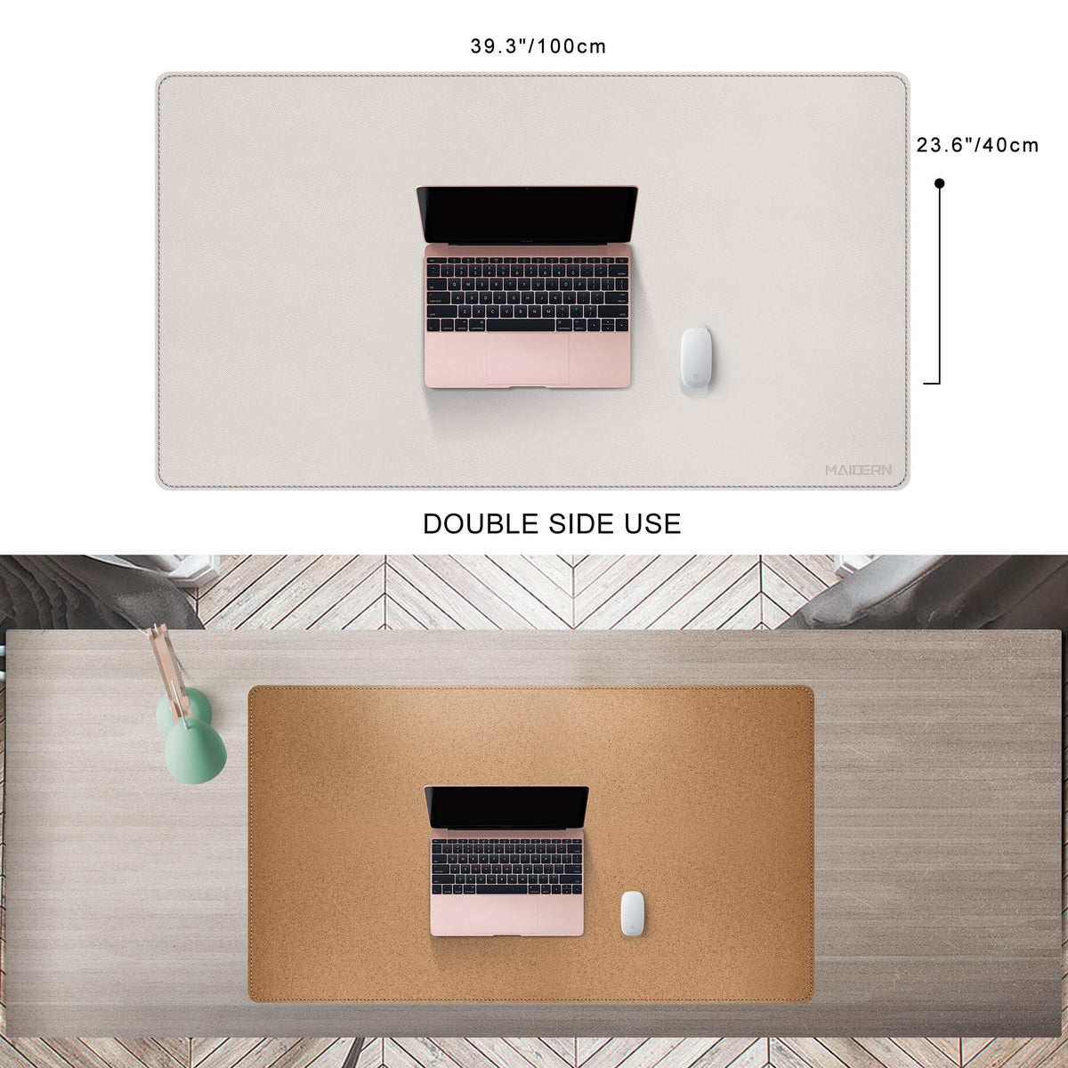MAIDERN 40”x 24” Leather Desk Pad, Reversible Large Desk Mat, Cork & Leather Large Mouse pad for