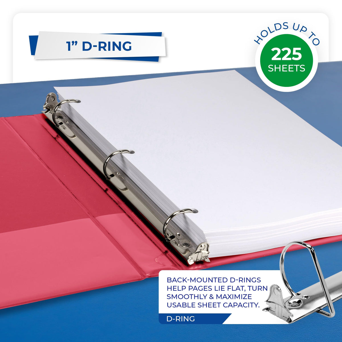 Samsill Durable 1 inch 3 Ring Binder, D Ring Binder, 100% Recycled Chipboard, Red, 4 Pack
