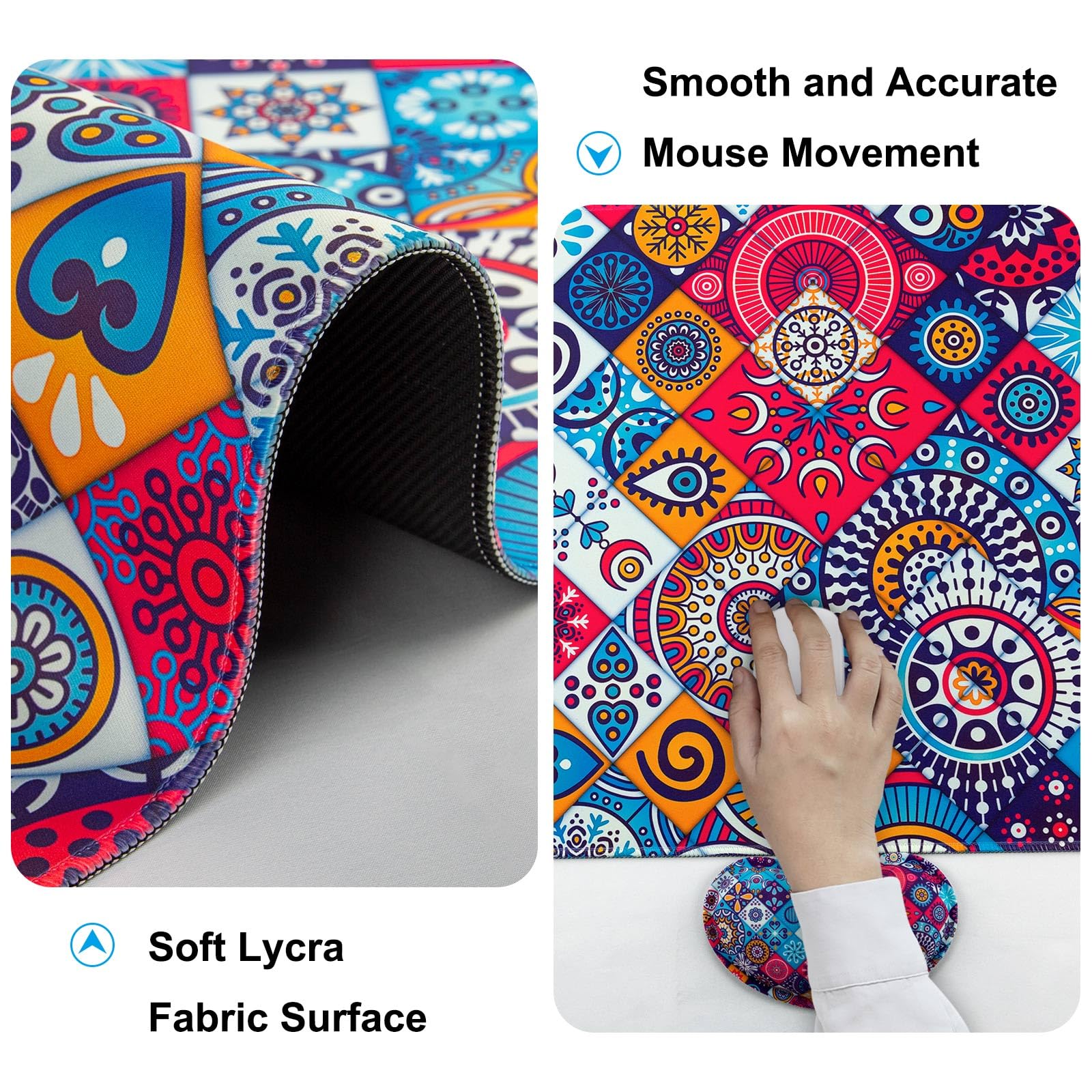 4 in 1 Mouse Pad and Keyboard Wrist Rest,Large Desk Mat,Coaster Set-Mandala
