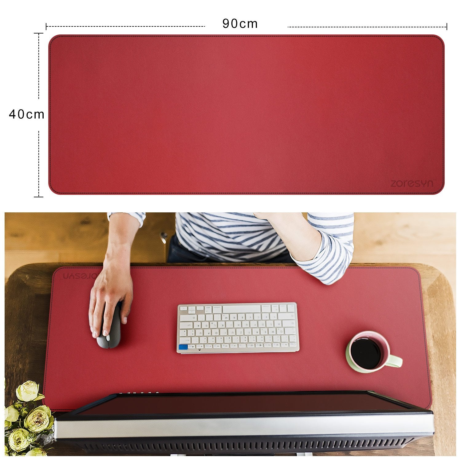 ZORESYN Large PU Leather Desk Mat 35.4"x15.8", Red