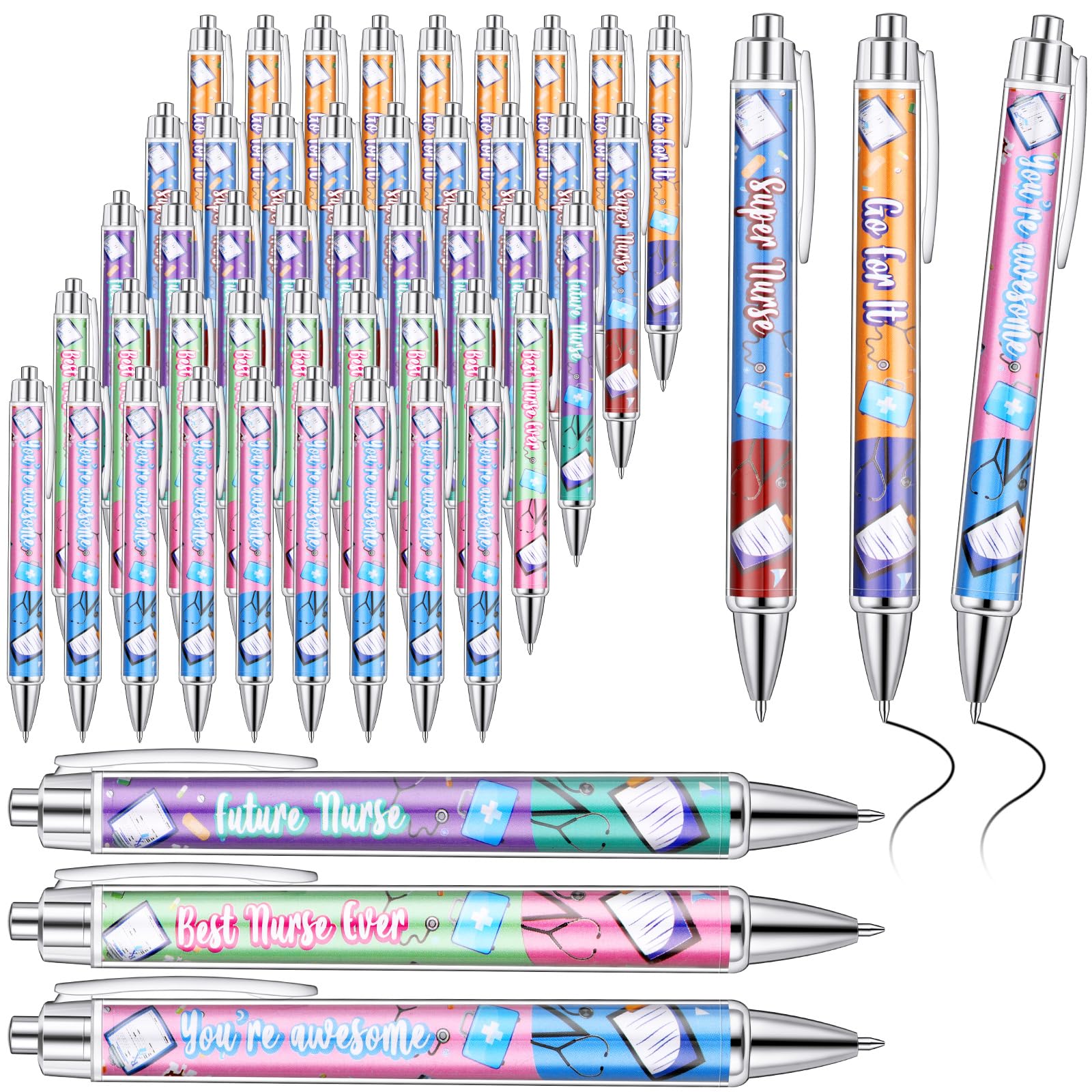 Jetec 50 Pcs Nurse Week Pens Ballpoint Bulk Cna Gift Appreciation Ink Funny Pens Set OT Month