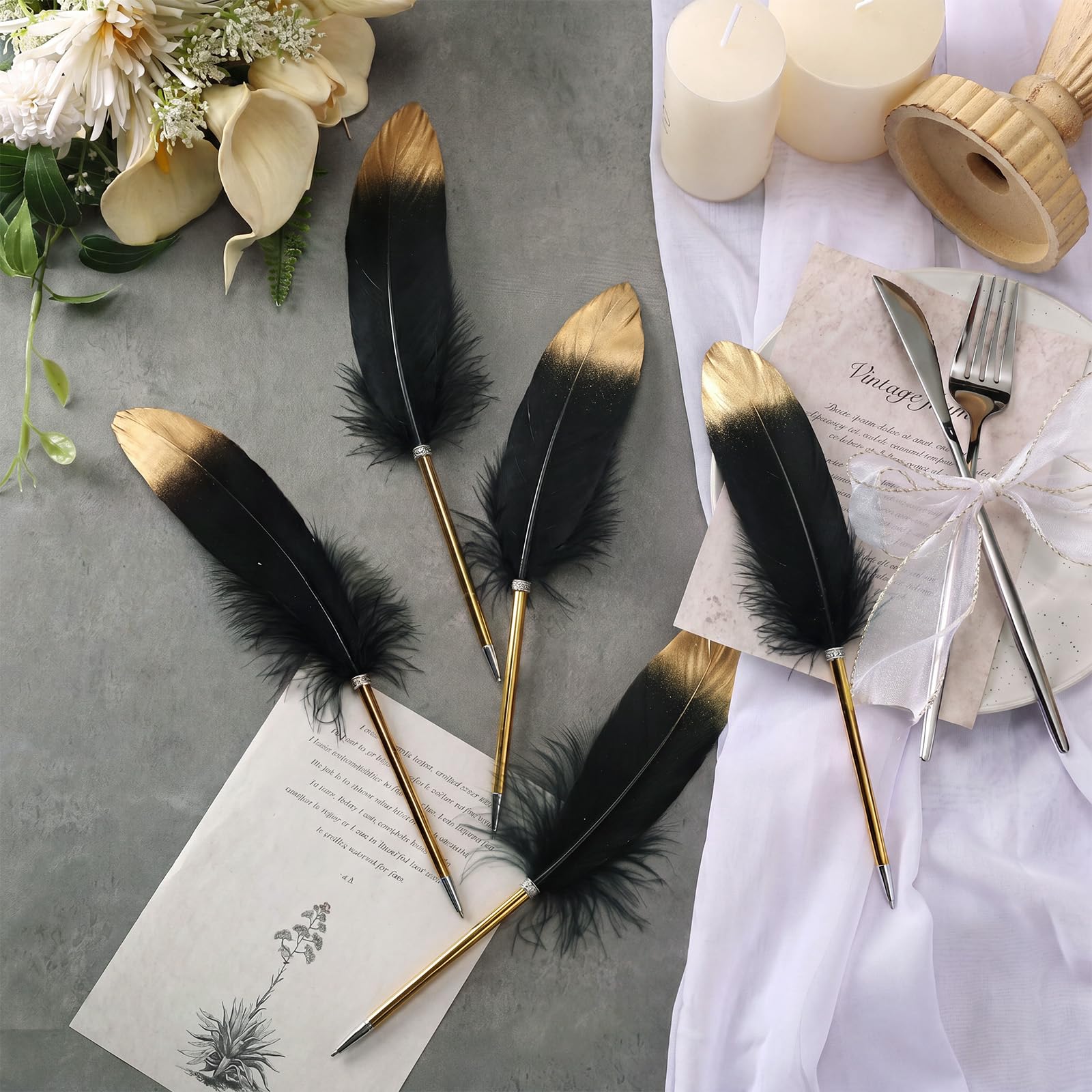 Chivao Feather Pens, Black, 40 Pcs