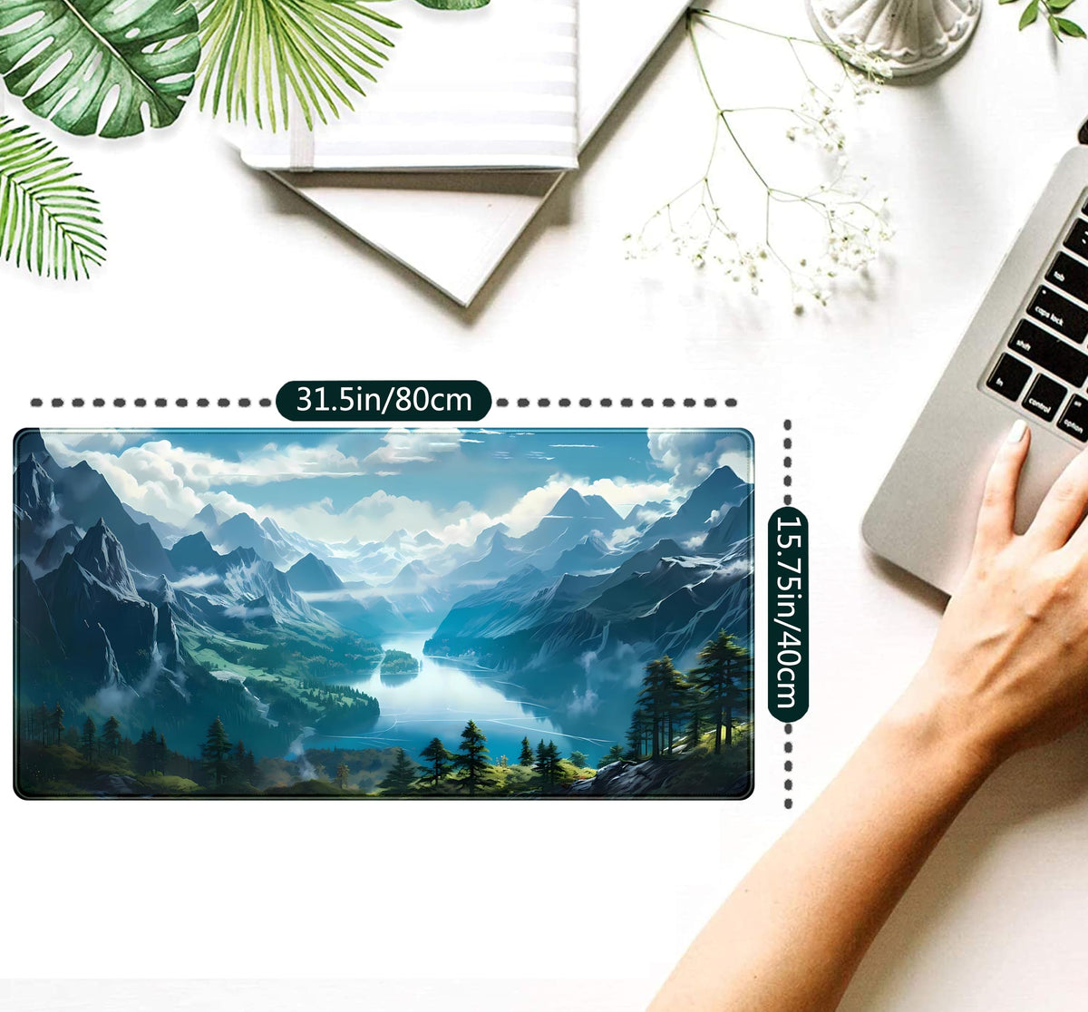 Aesthetic Mountain Vista Desk Mat, Blue Natural Wonder XXL Large Extended Gaming Mouse Pad Mat