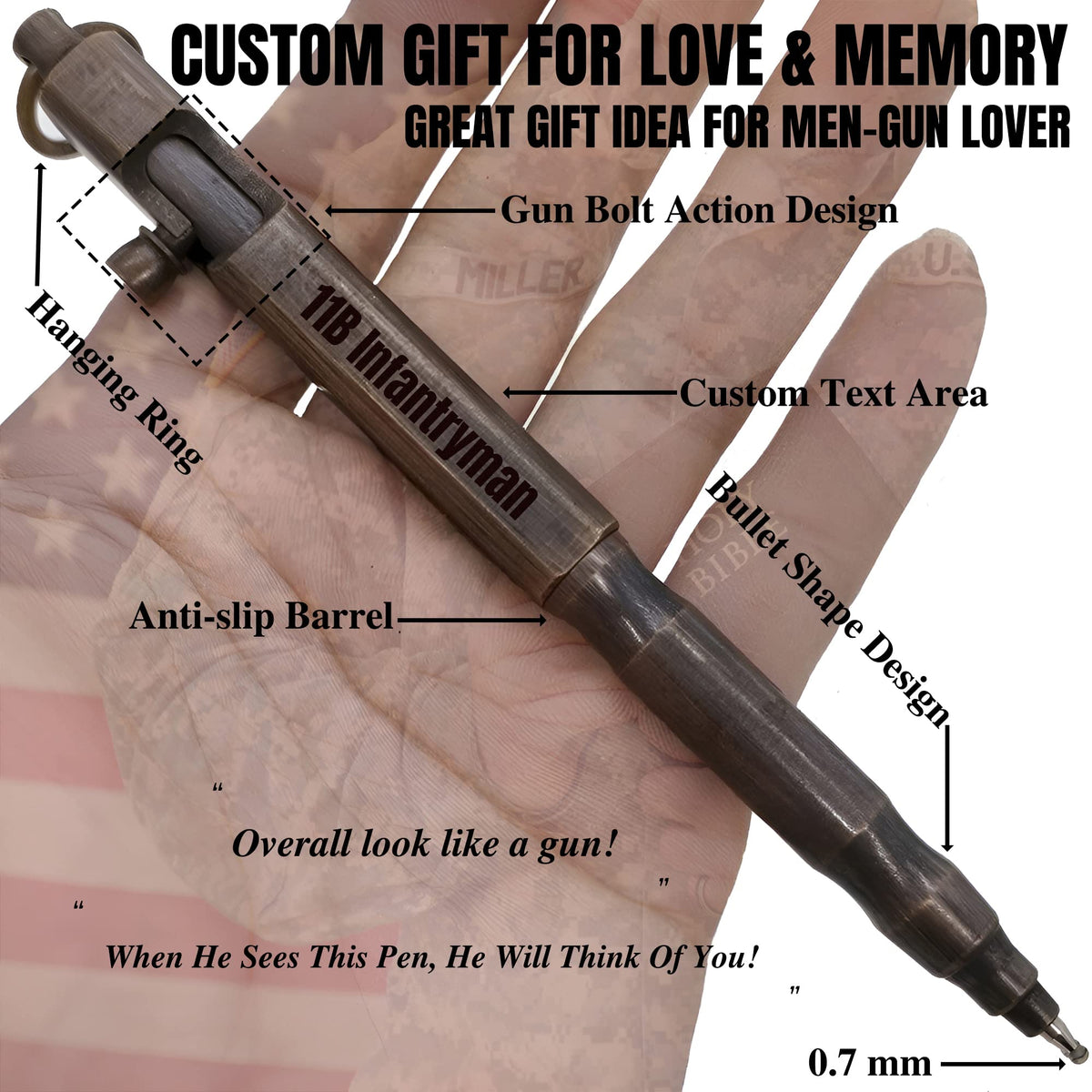 Auchic Custom Bolt Action Pen Free Engraving Custom Pocket EDC Metal Pen with 3 Refills Engravable