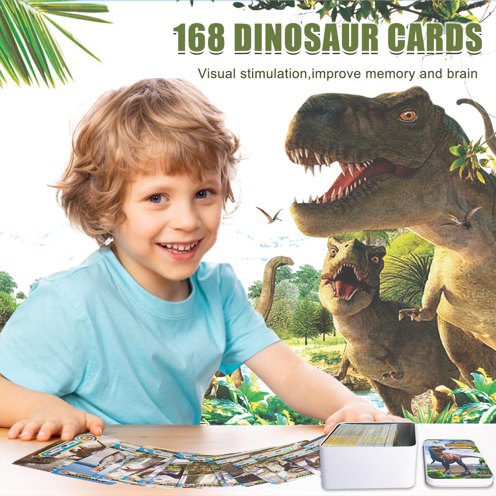 IKRUZZI 168 PCS Dinosaur Cards Set - Educational Learning Flash Cards, Collectible Trading Cards