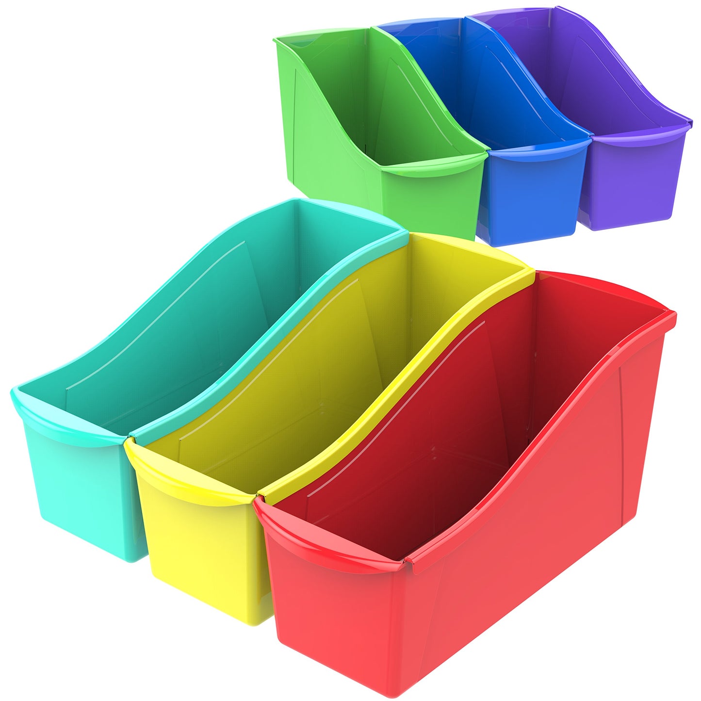 Storex Large Book Bin, Interlocking Plastic Organizer for Home, Office and Classroom, Assorted