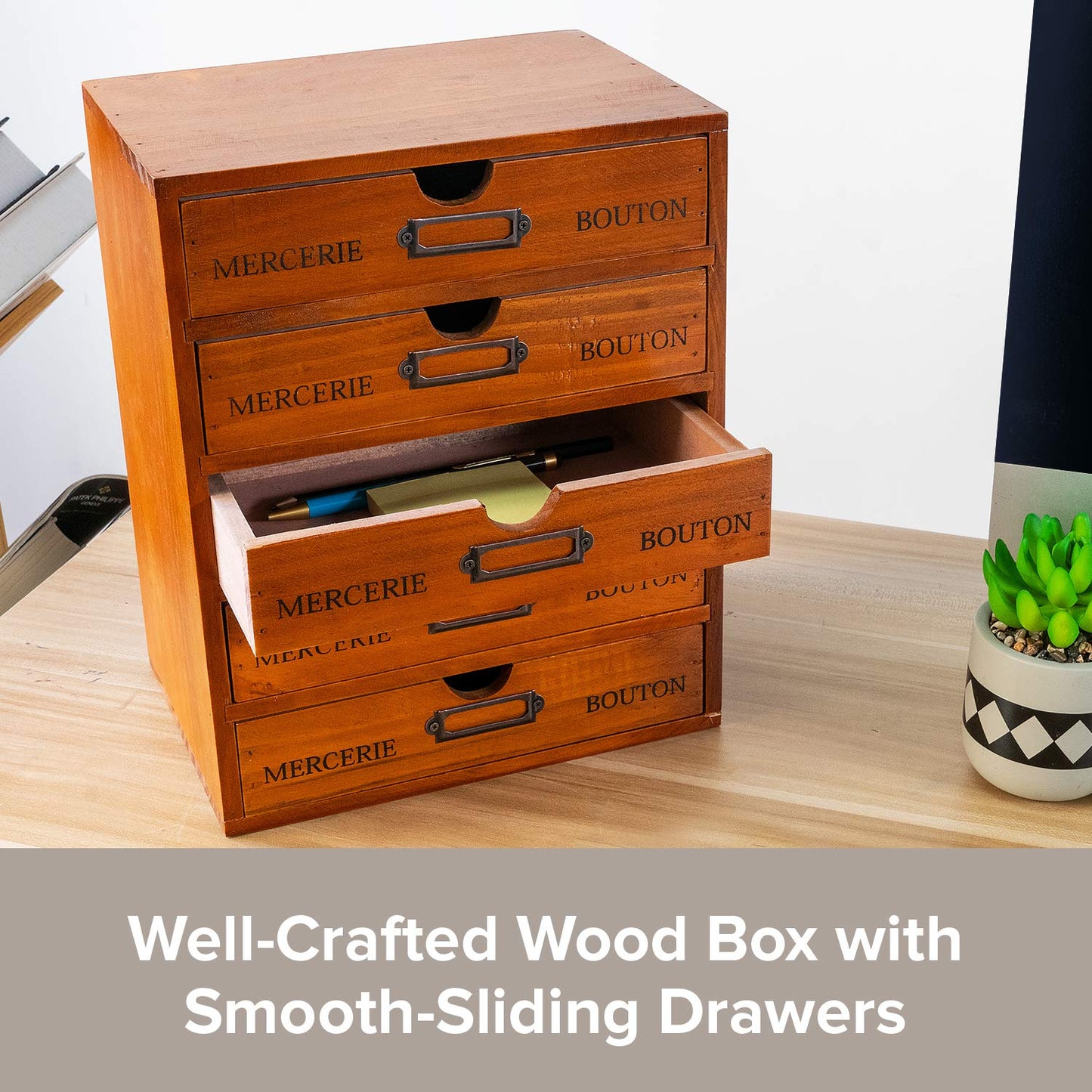 Vintage 5-Drawer Wooden Desk Organizer - Craft Storage - Rustic Shelf Drawer - Home Bedazzling
