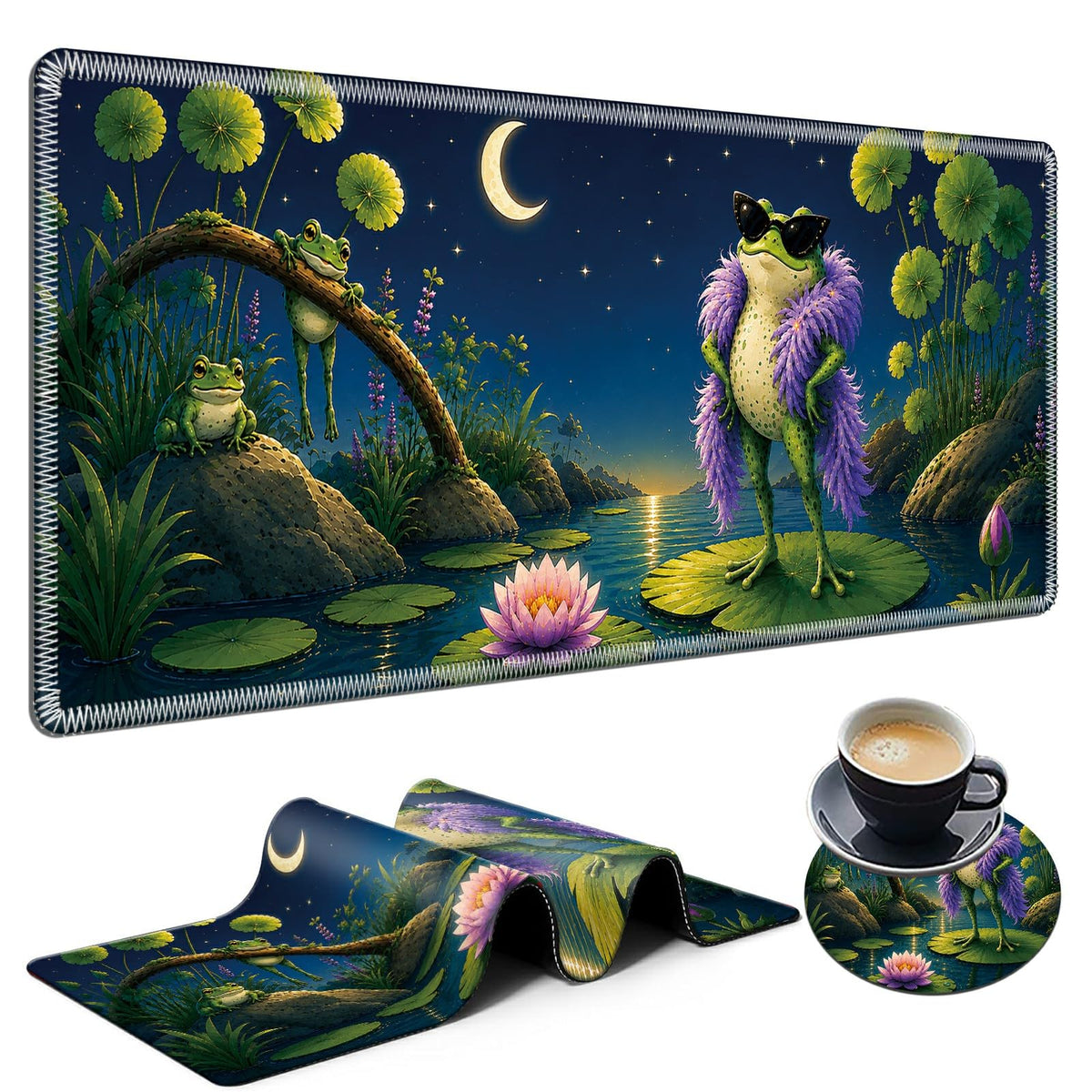Glamorous Pond Frog Large Mouse Pad, 31.5 x 11.8 in Extended Desk Mat