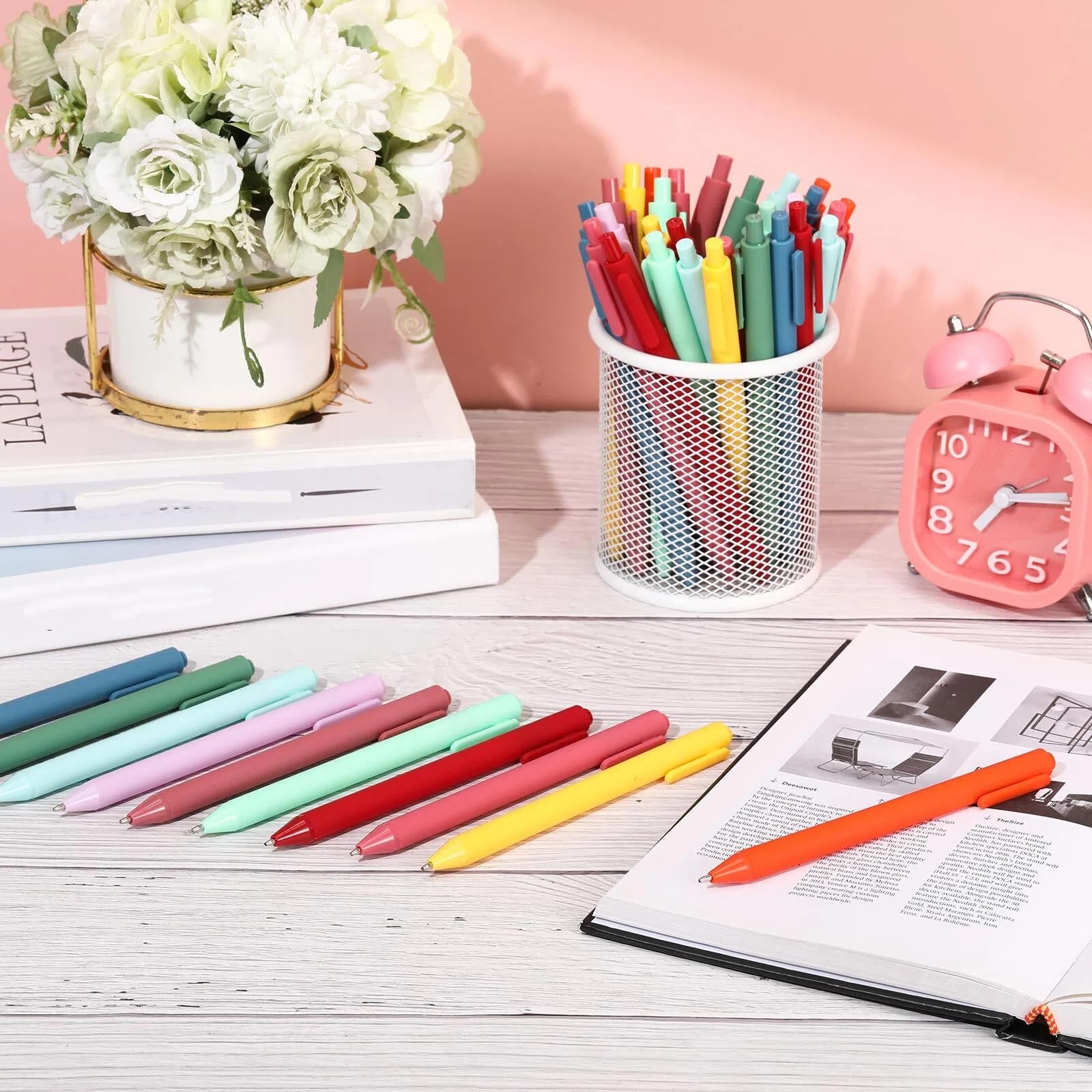 Fulmoon 50 Pcs Cute Pens Retractable 1.0mm, Rainbow Colors Black Ink