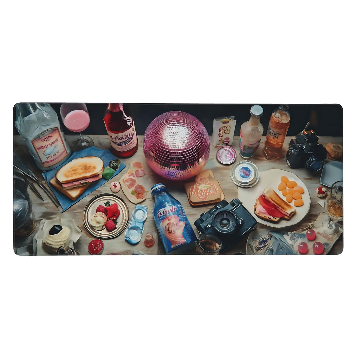 Cute Aesthetic Party Gaming Mouse Pad, Blue Pink Retro-Futurism Desk Mat with Anti-Slip Base &