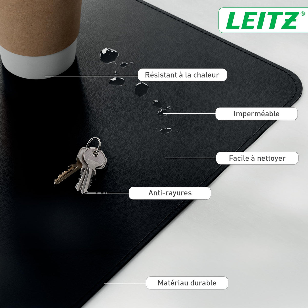 Leitz Large Desk Pad: Waterproof, Non-Slip, Durable, Scratch Resistant, Easy to Clean, Black