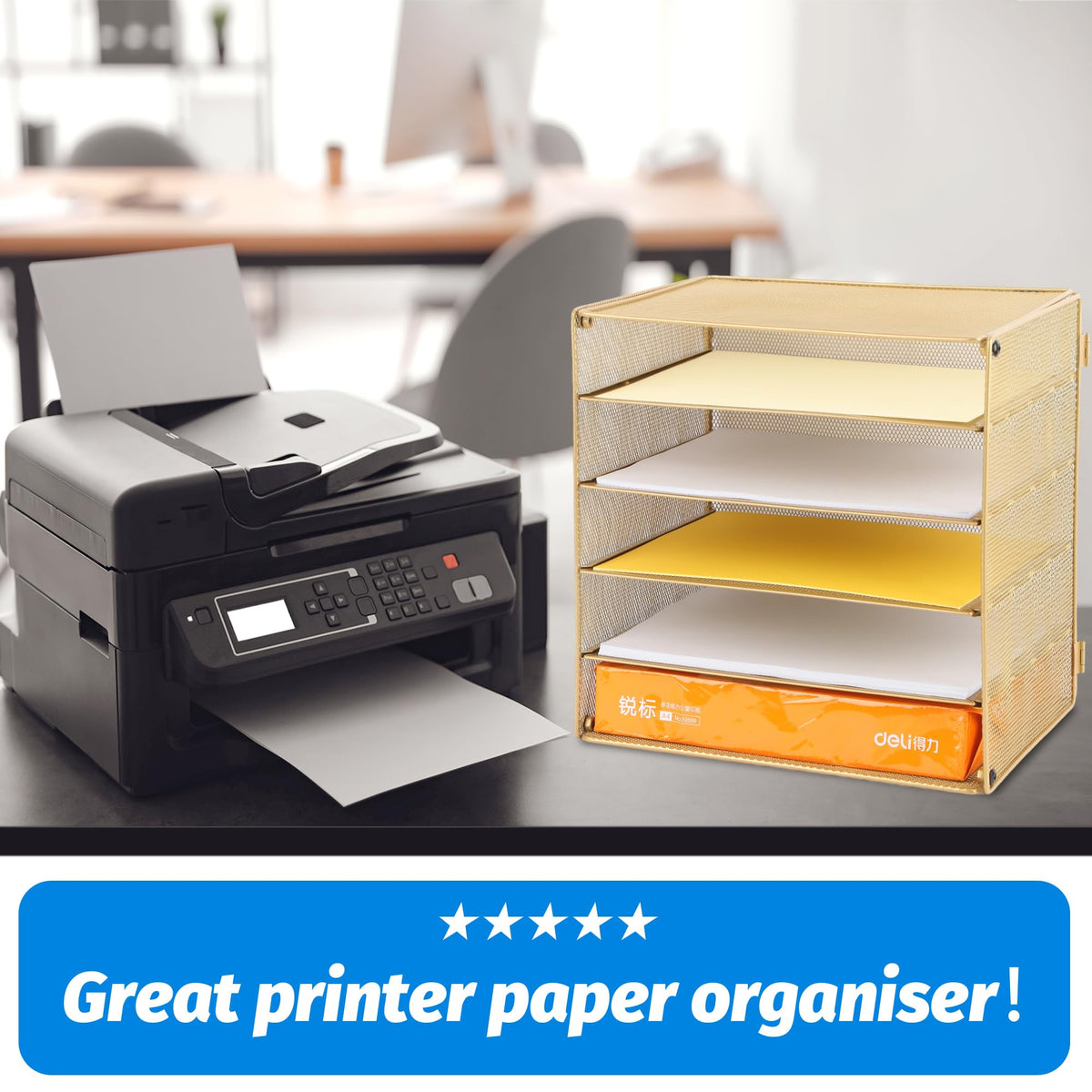 EASEPRES 5 Slot Mesh Desk Organizer Tray, File Paper Letter Folder Holder Desktop Paper Sorter Mail