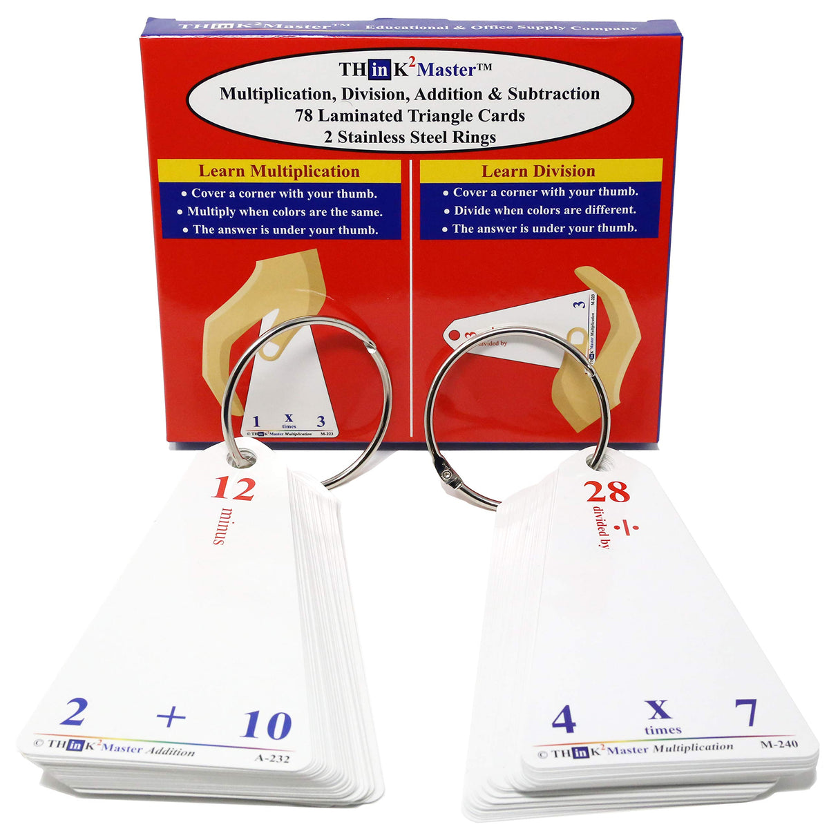 Think2Master Premium Laminated Multiplication Division Addition & Subtraction Triangle Flash Cards