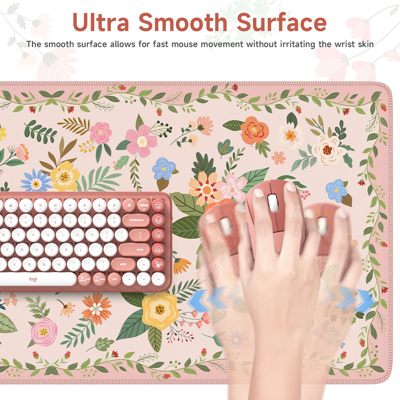HAOCOO Light Pink Cute Deskmat, 35.4" x 15.7" Computer Pad for Home Desk