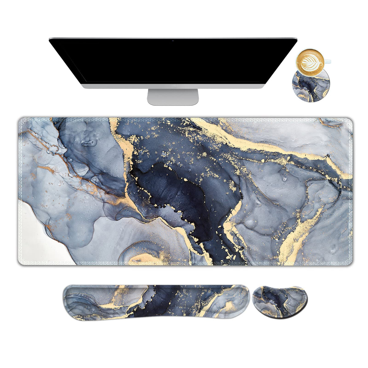 ARTSO Large Gaming Mouse Pad, Keyboard Wrist Rest Pad & Wrist Support Mousepad Set, Stitched Edge