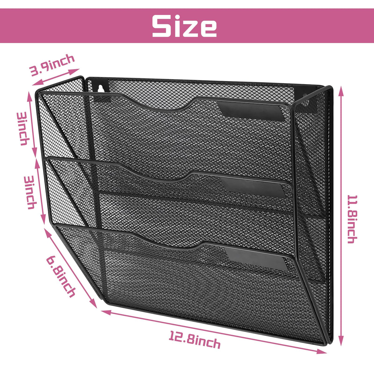 ideallife 3 Pockets Mesh Wall File Holder Organizer Office Hanging File Folder Magazine Rack