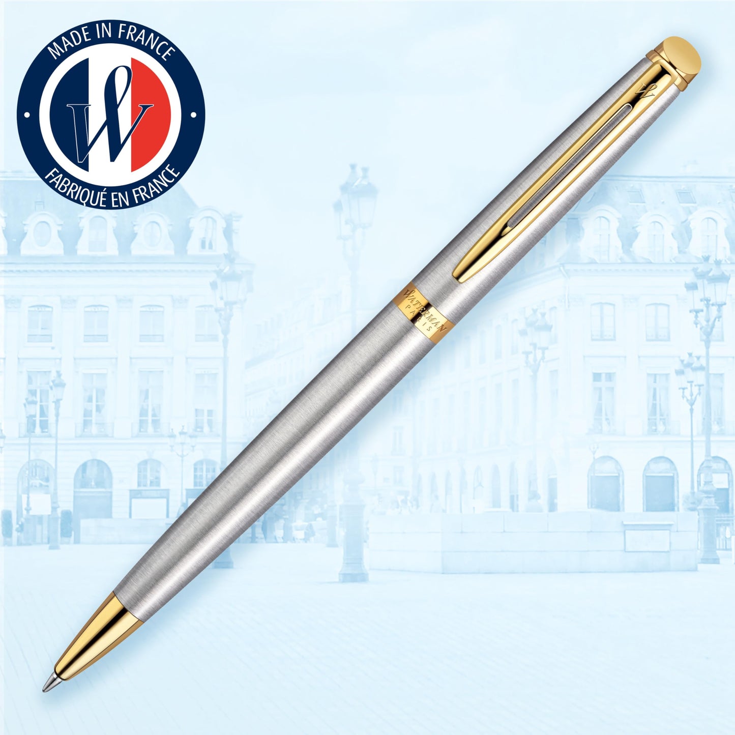 Waterman Hémisphère Ballpoint Pen | Stainless Steel with Gold Trim | Medium Point | Blue Ink Gift