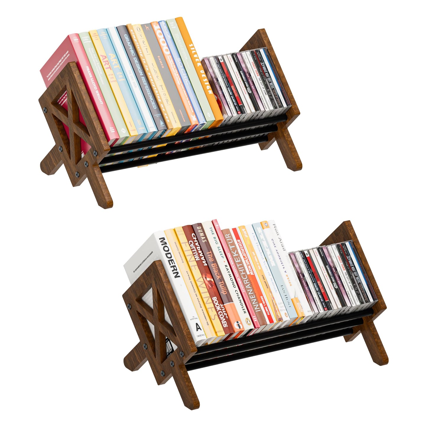ART-GIFTREE Desktop Bookshelf Organizer, Wood Office Tabletop Book Storage Rack, Tilting Bookcase